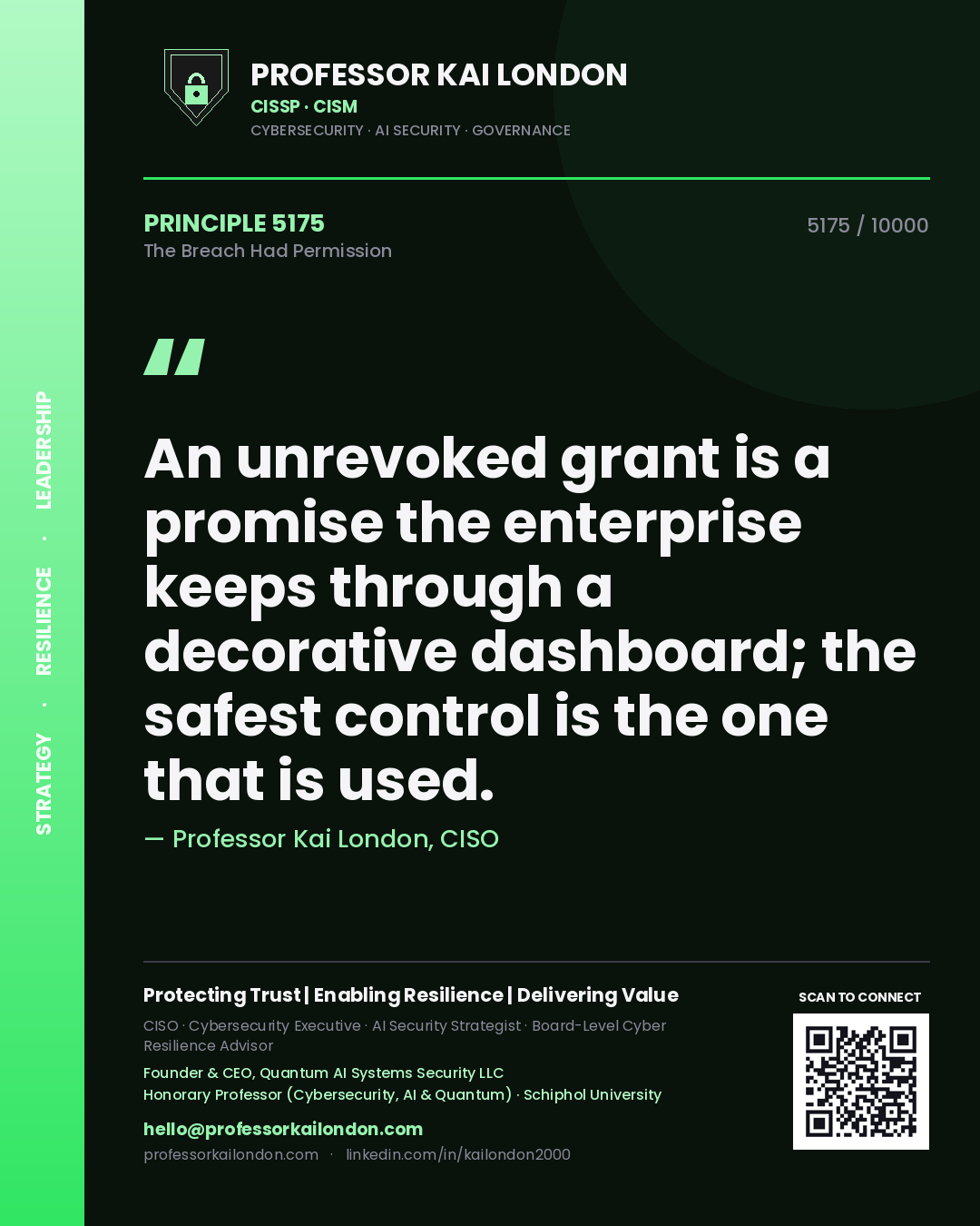 Professor Kai London principle 5175: An unrevoked grant is a promise the enterprise keeps through a decorative dashboard; the safest control is the one that is used.