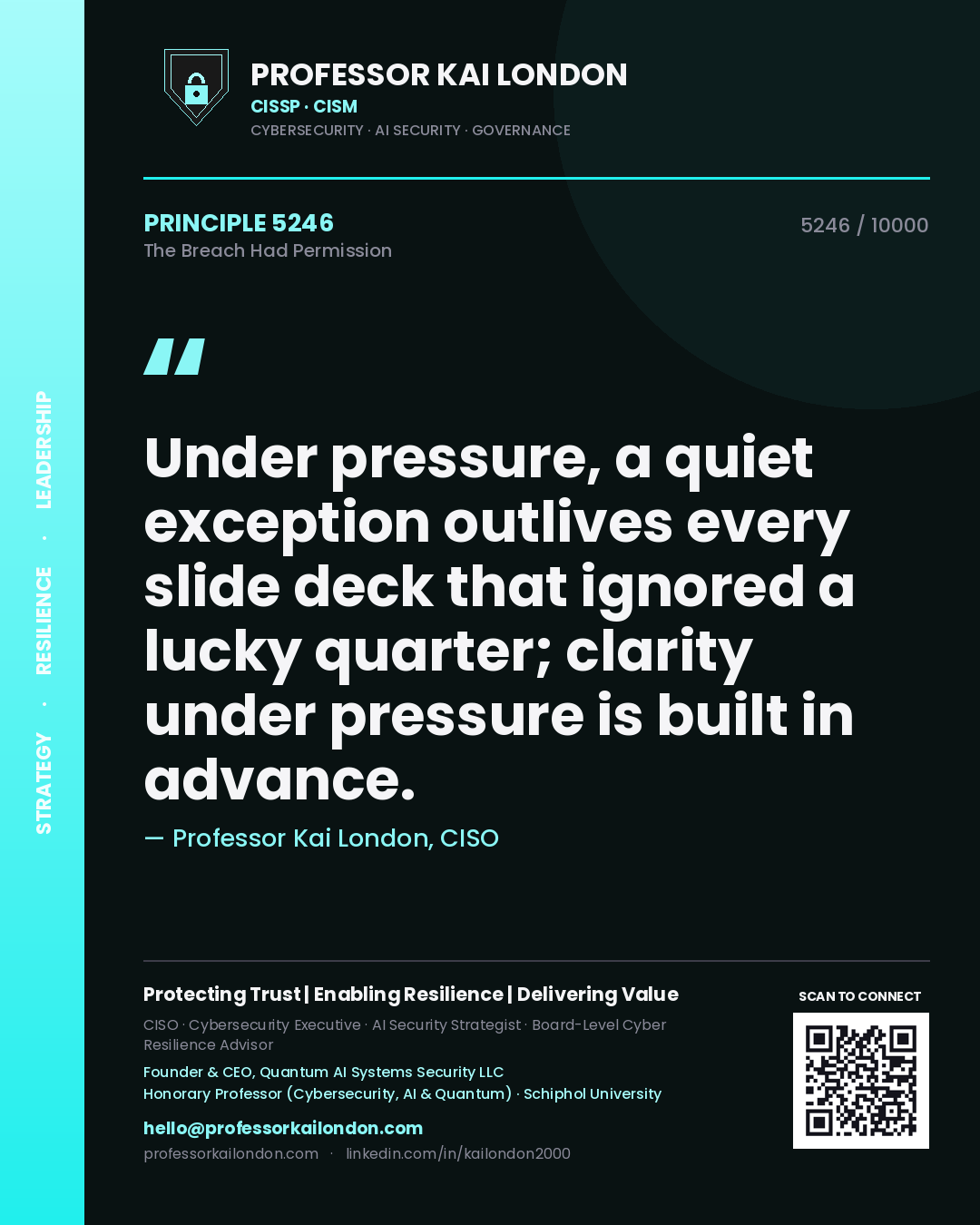 Professor Kai London principle 5246: Under pressure, a quiet exception outlives every slide deck that ignored a lucky quarter; clarity under pressure is built in advance.