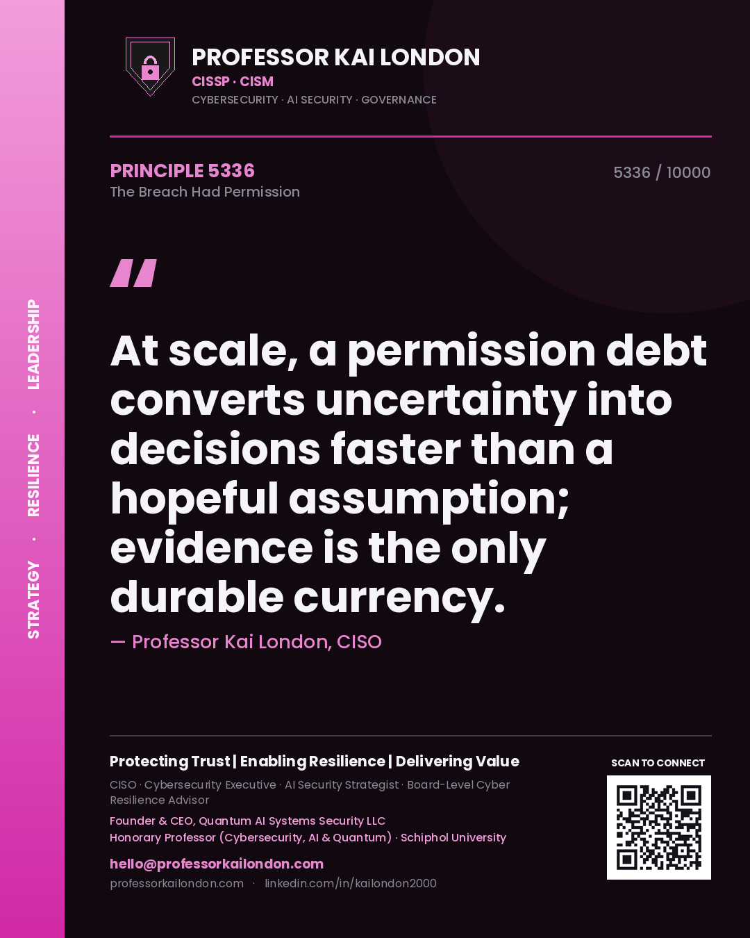 Professor Kai London principle 5336: At scale, a permission debt converts uncertainty into decisions faster than a hopeful assumption; evidence is the only durable currency.