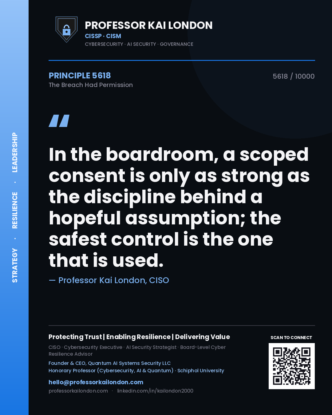 Professor Kai London principle 5618: In the boardroom, a scoped consent is only as strong as the discipline behind a hopeful assumption; the safest control is the one that is used.