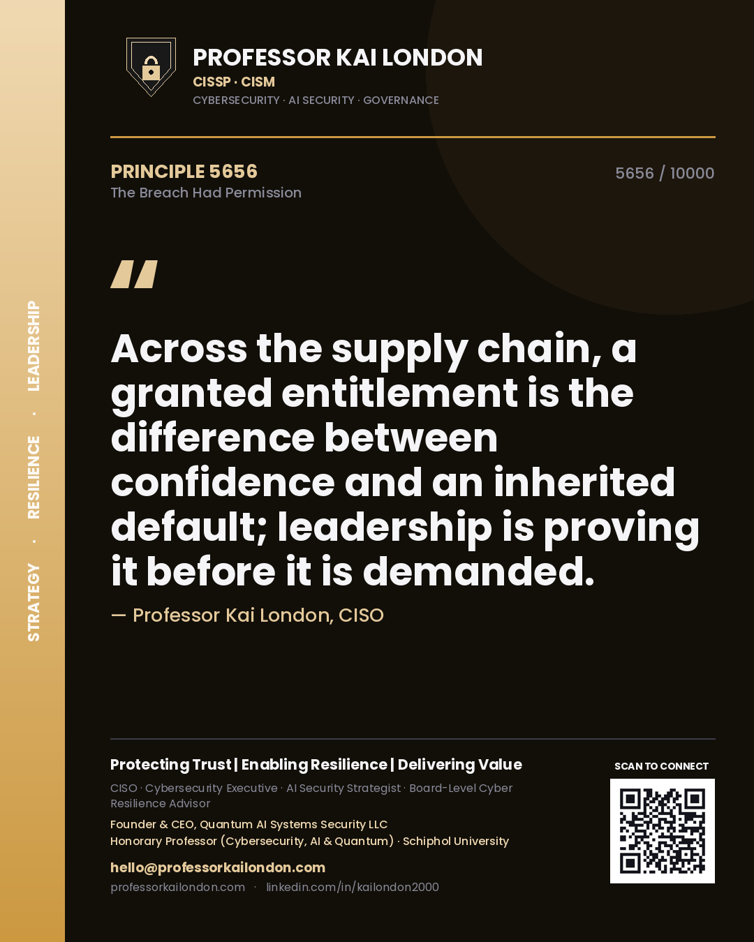 Professor Kai London principle 5656: Across the supply chain, a granted entitlement is the difference between confidence and an inherited default; leadership is proving it before it is demanded.