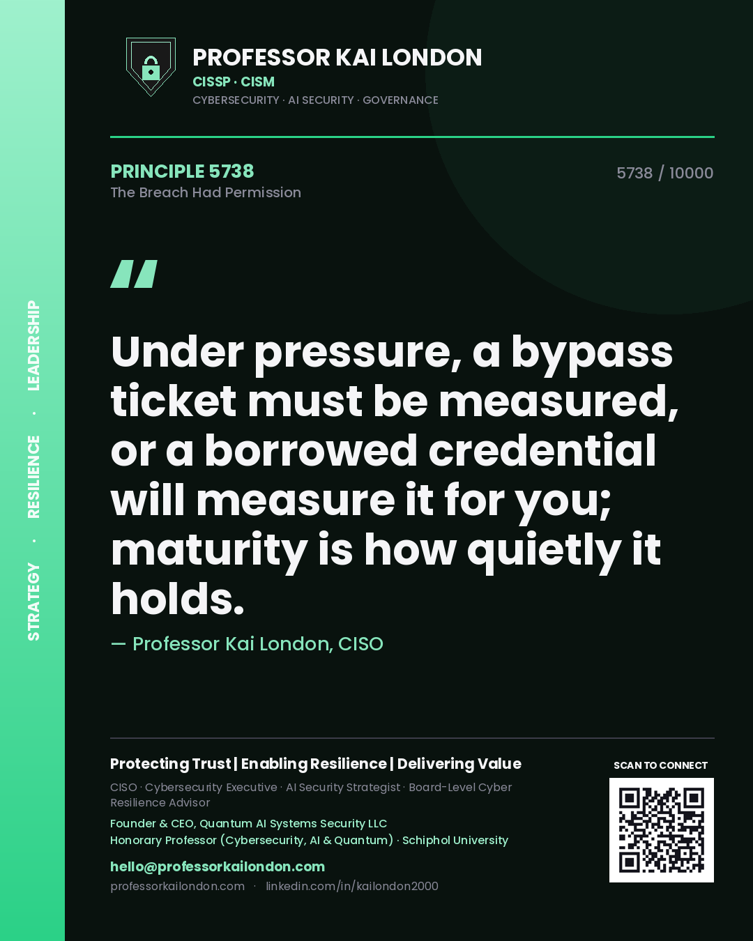 Professor Kai London principle 5738: Under pressure, a bypass ticket must be measured, or a borrowed credential will measure it for you; maturity is how quietly it holds.