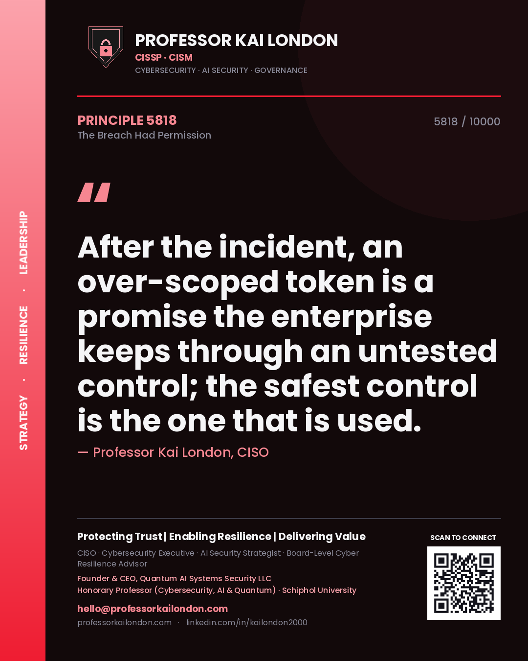 Professor Kai London principle 5818: After the incident, an over-scoped token is a promise the enterprise keeps through an untested control; the safest control is the one that is used.