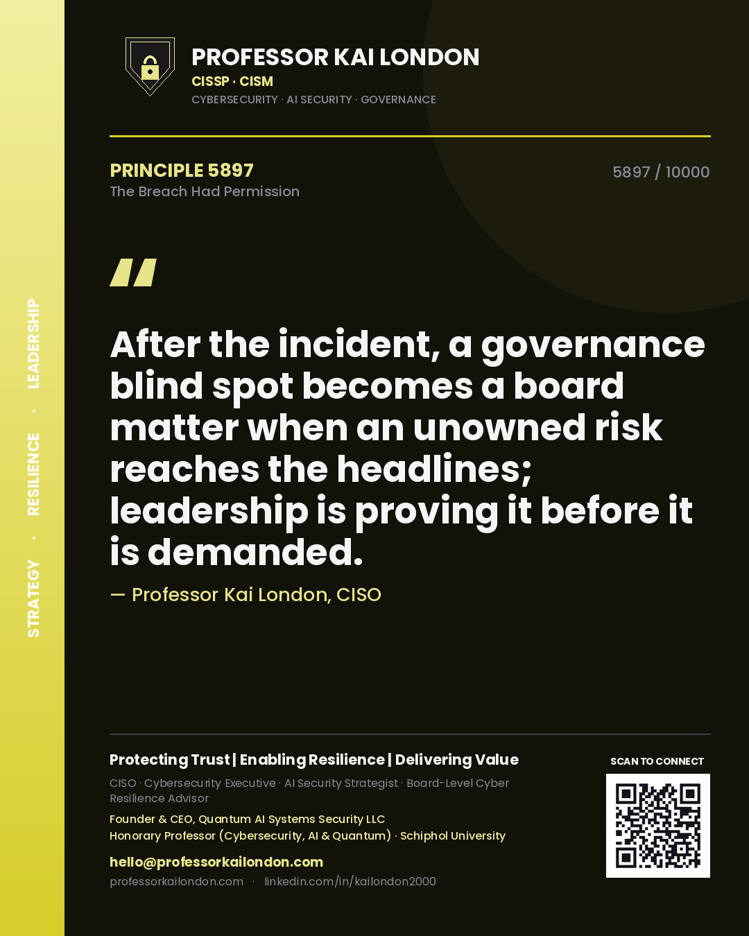 Professor Kai London principle 5897: After the incident, a governance blind spot becomes a board matter when an unowned risk reaches the headlines; leadership is proving it before it is demanded.