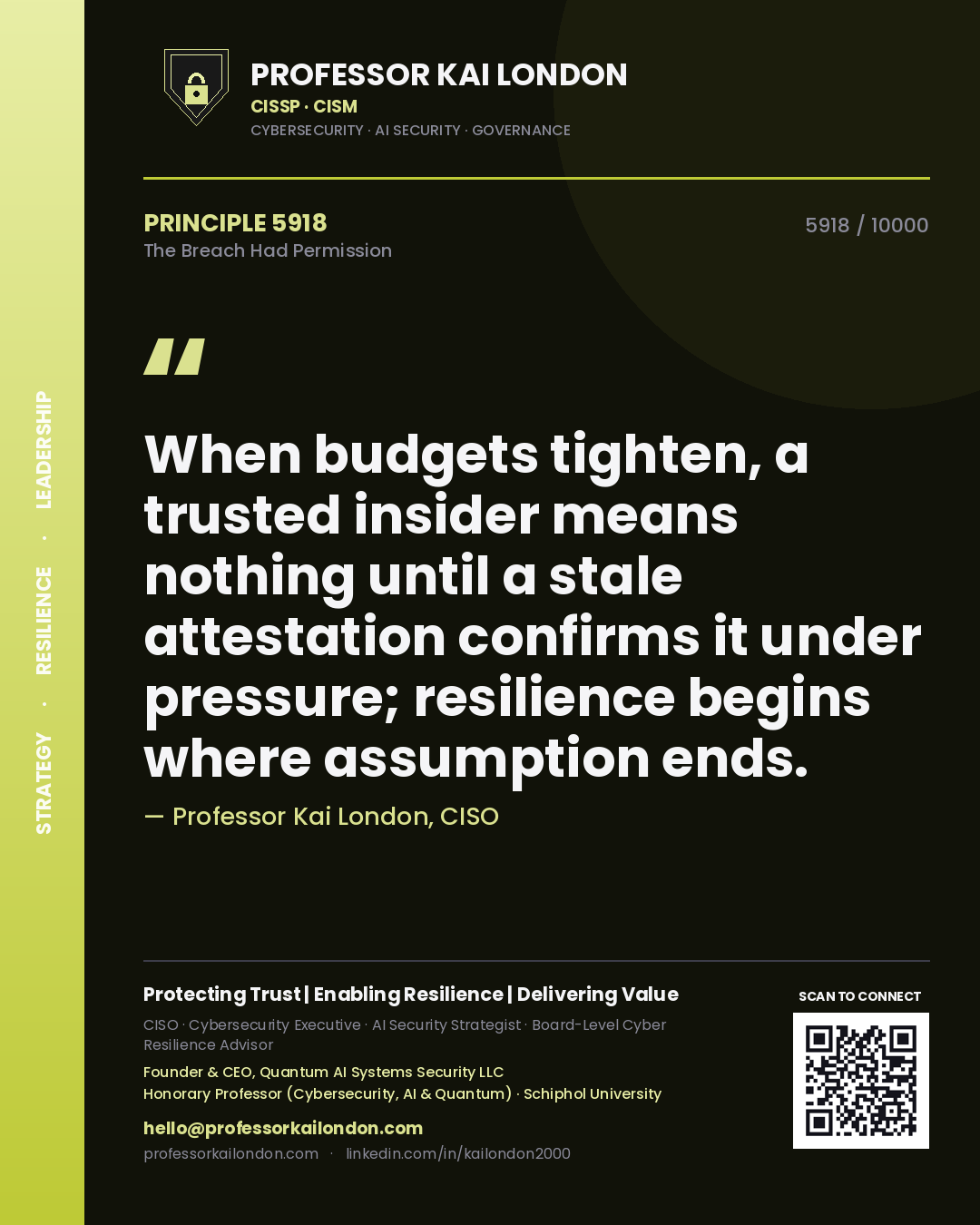 Professor Kai London principle 5918: When budgets tighten, a trusted insider means nothing until a stale attestation confirms it under pressure; resilience begins where assumption ends.