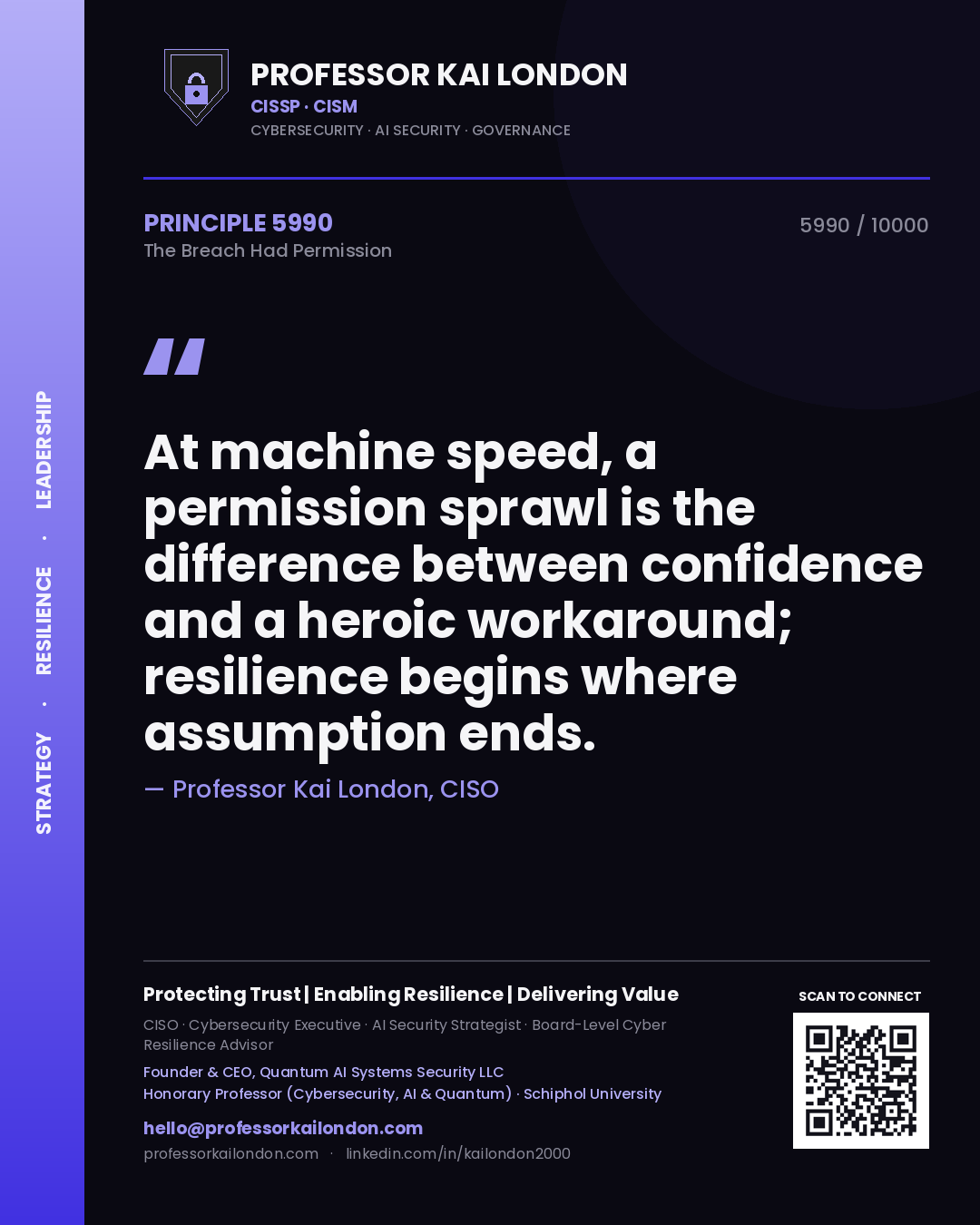 Professor Kai London principle 5990: At machine speed, a permission sprawl is the difference between confidence and a heroic workaround; resilience begins where assumption ends.