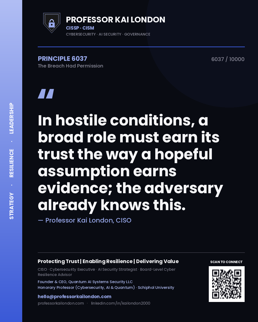 Professor Kai London principle 6037: In hostile conditions, a broad role must earn its trust the way a hopeful assumption earns evidence; the adversary already knows this.