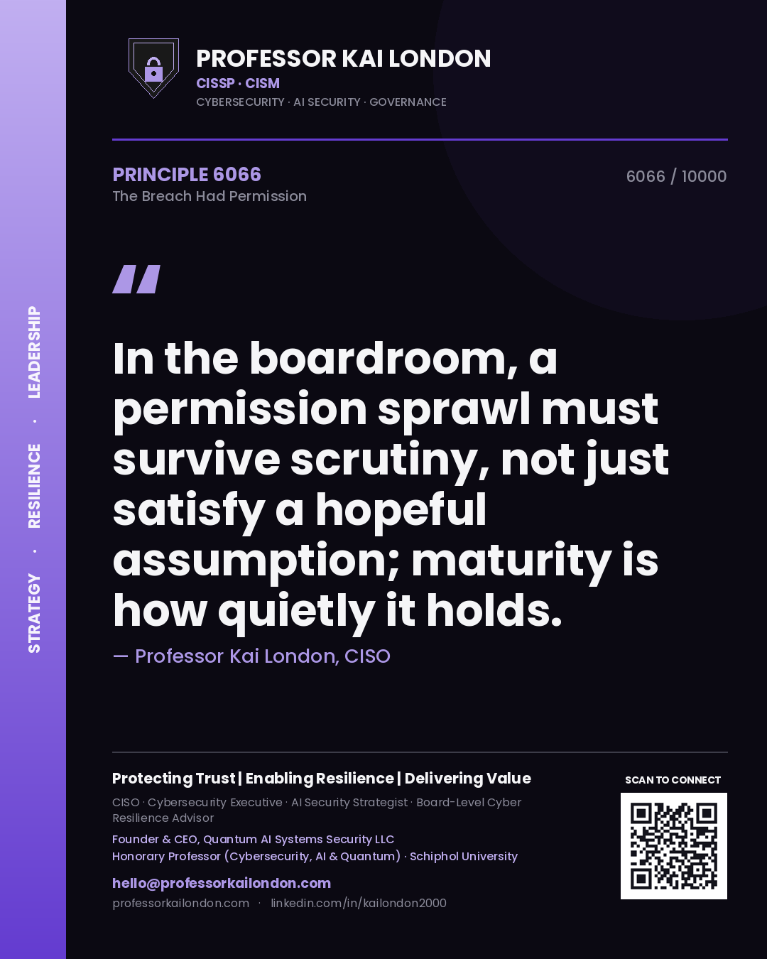 Professor Kai London principle 6066: In the boardroom, a permission sprawl must survive scrutiny, not just satisfy a hopeful assumption; maturity is how quietly it holds.