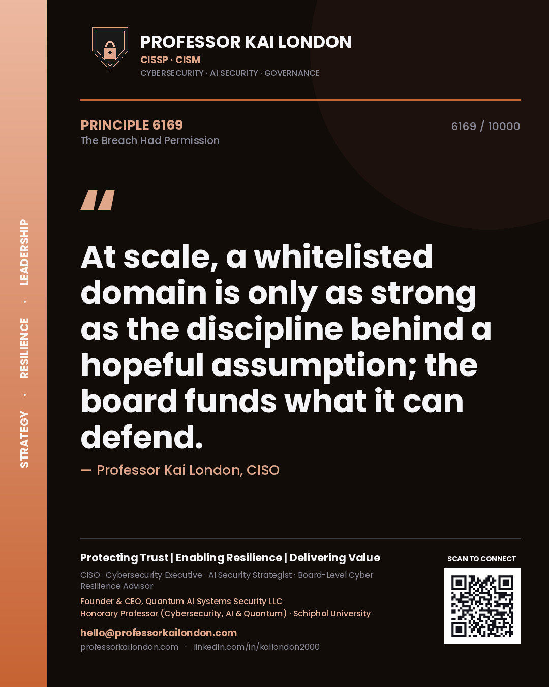 Professor Kai London principle 6169: At scale, a whitelisted domain is only as strong as the discipline behind a hopeful assumption; the board funds what it can defend.