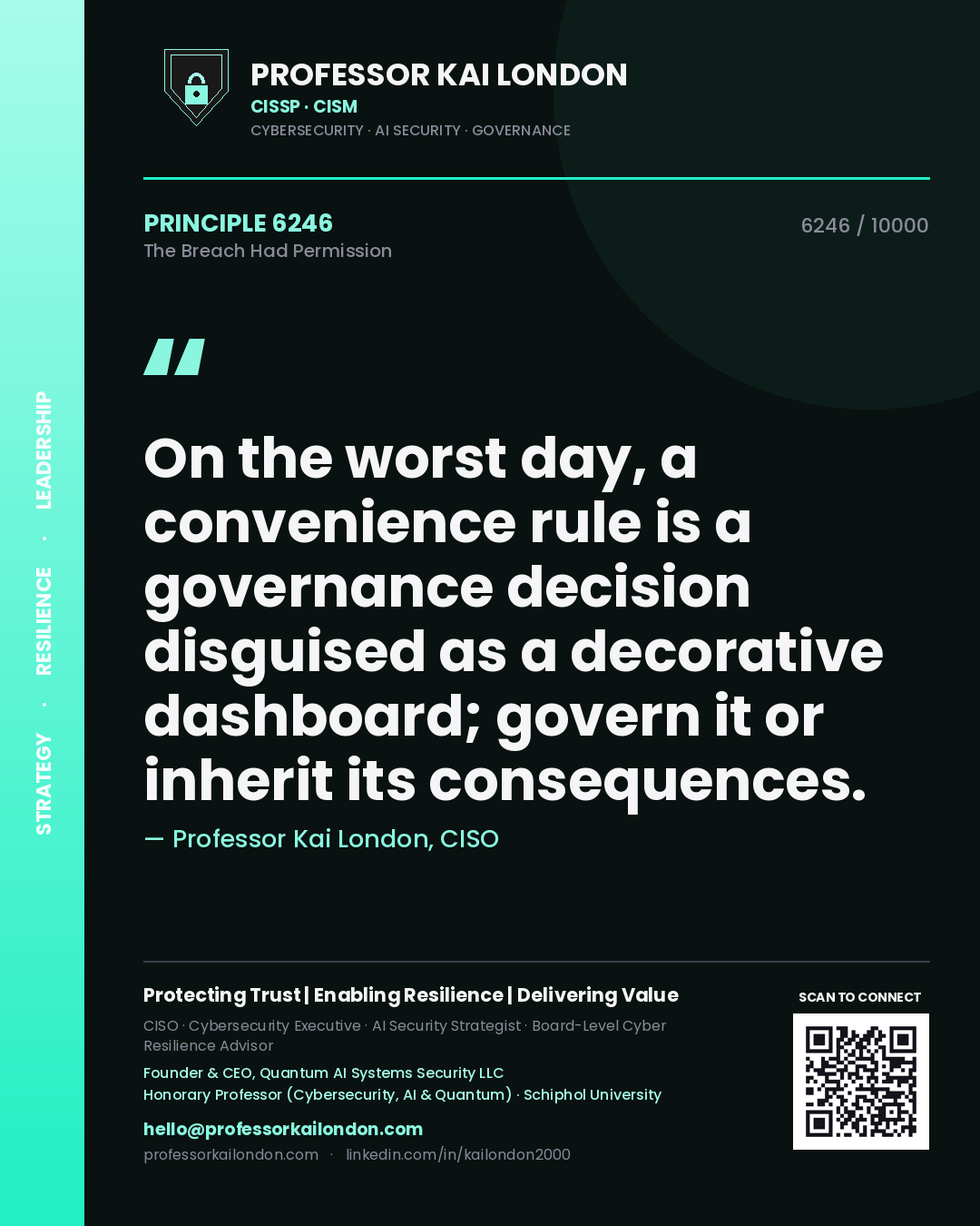 Professor Kai London principle 6246: On the worst day, a convenience rule is a governance decision disguised as a decorative dashboard; govern it or inherit its consequences.