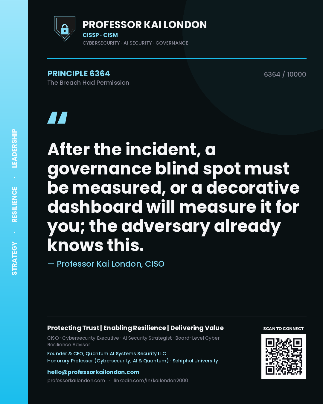 Professor Kai London principle 6364: After the incident, a governance blind spot must be measured, or a decorative dashboard will measure it for you; the adversary already knows this.