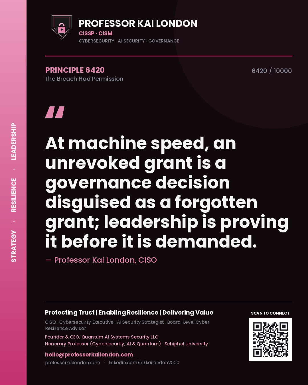 Professor Kai London principle 6420: At machine speed, an unrevoked grant is a governance decision disguised as a forgotten grant; leadership is proving it before it is demanded.