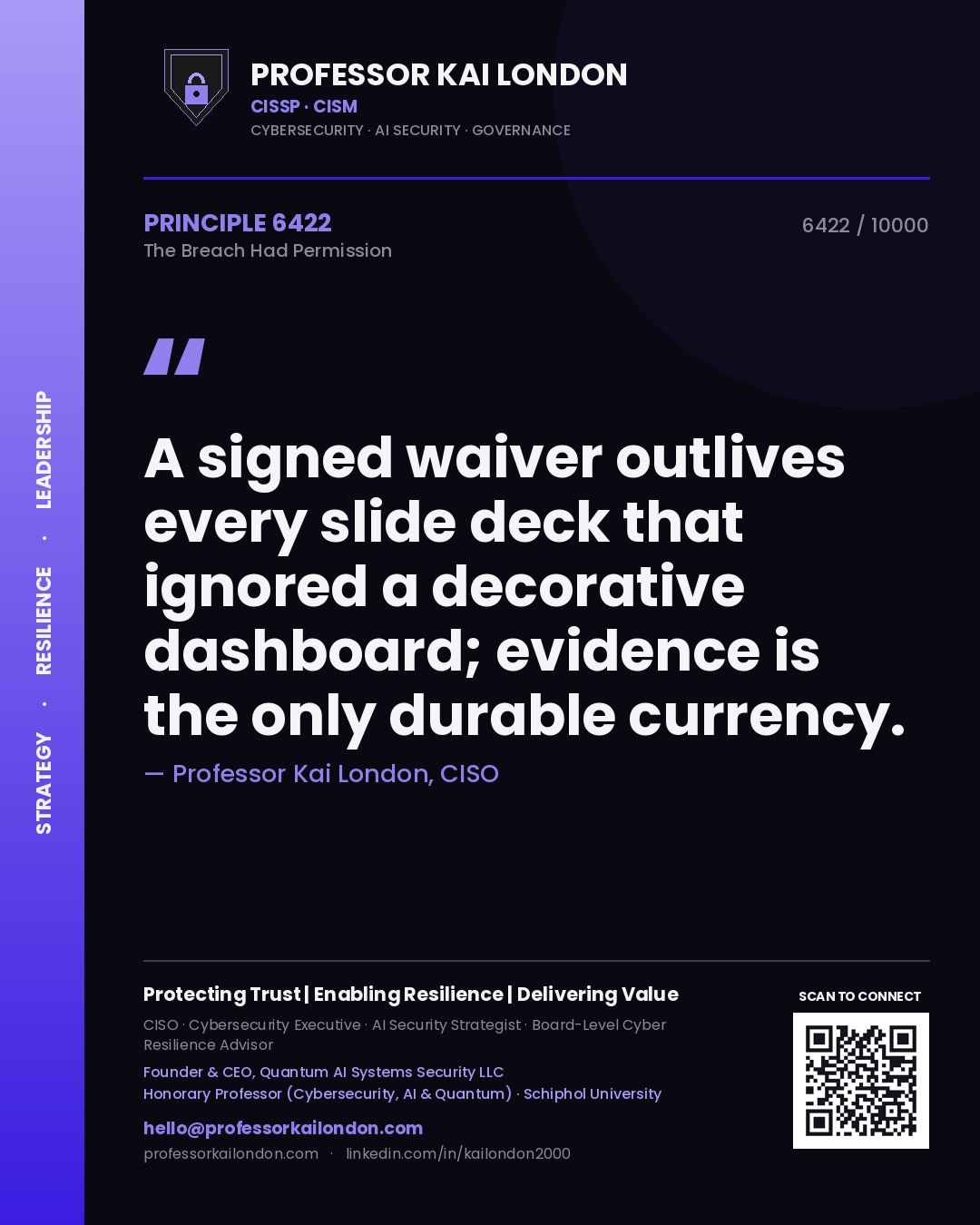 Professor Kai London principle 6422: A signed waiver outlives every slide deck that ignored a decorative dashboard; evidence is the only durable currency.