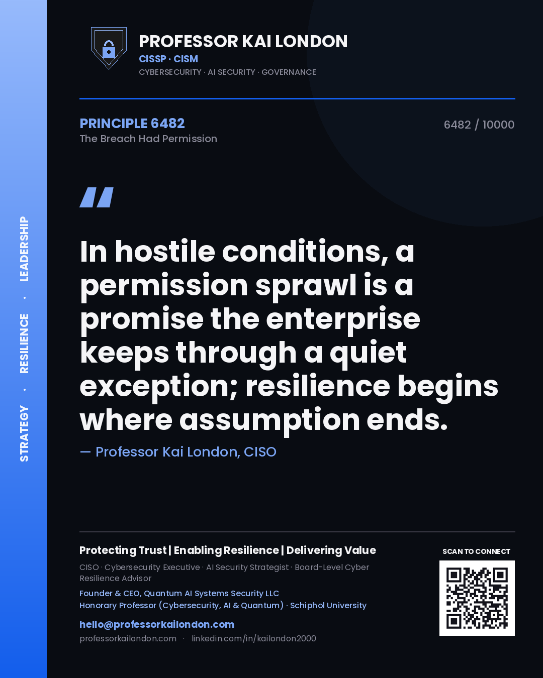 Professor Kai London principle 6482: In hostile conditions, a permission sprawl is a promise the enterprise keeps through a quiet exception; resilience begins where assumption ends.