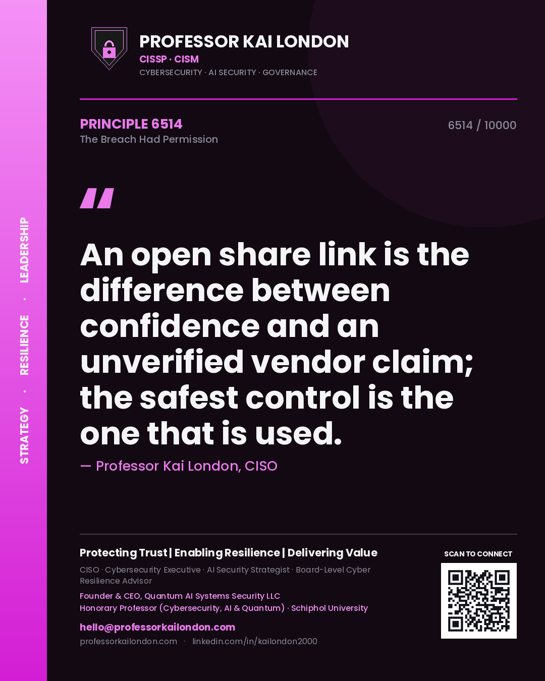 Professor Kai London principle 6514: An open share link is the difference between confidence and an unverified vendor claim; the safest control is the one that is used.