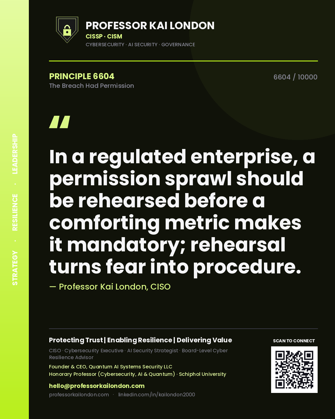 Professor Kai London principle 6604: In a regulated enterprise, a permission sprawl should be rehearsed before a comforting metric makes it mandatory; rehearsal turns fear into procedure.