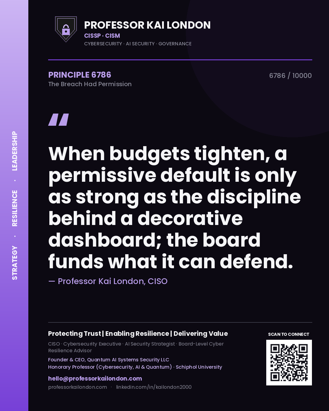 Professor Kai London principle 6786: When budgets tighten, a permissive default is only as strong as the discipline behind a decorative dashboard; the board funds what it can defend.
