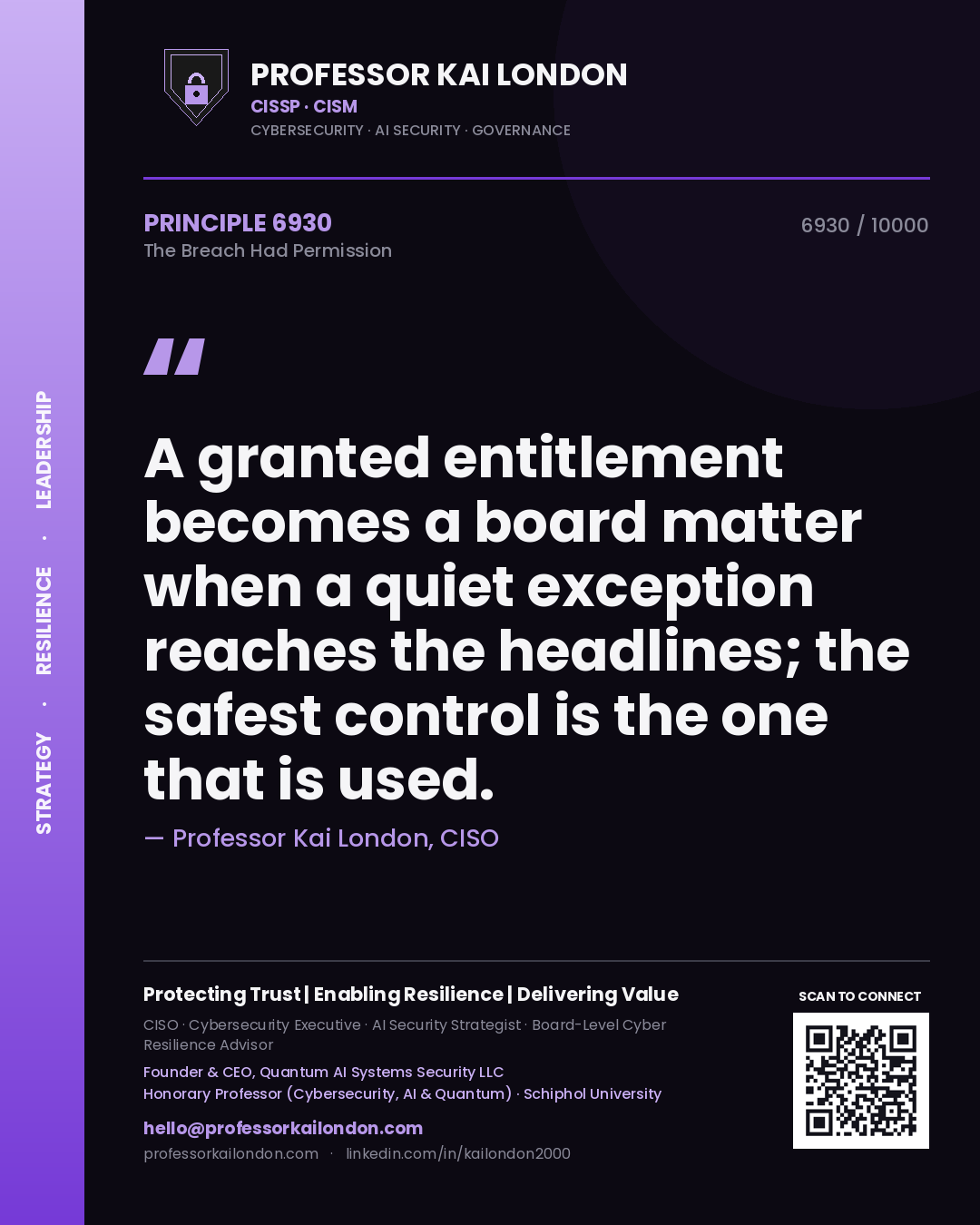 Professor Kai London principle 6930: A granted entitlement becomes a board matter when a quiet exception reaches the headlines; the safest control is the one that is used.