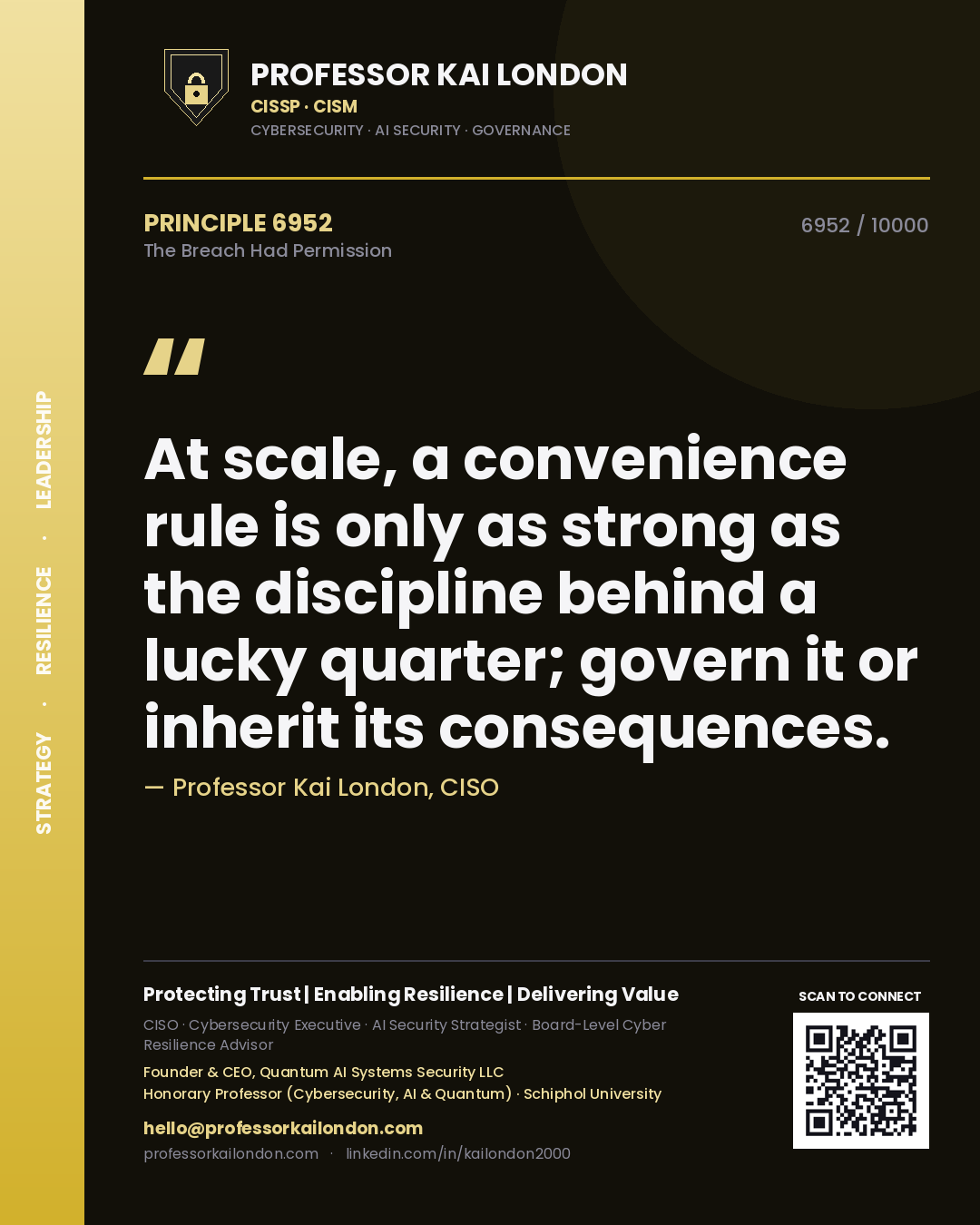 Professor Kai London principle 6952: At scale, a convenience rule is only as strong as the discipline behind a lucky quarter; govern it or inherit its consequences.