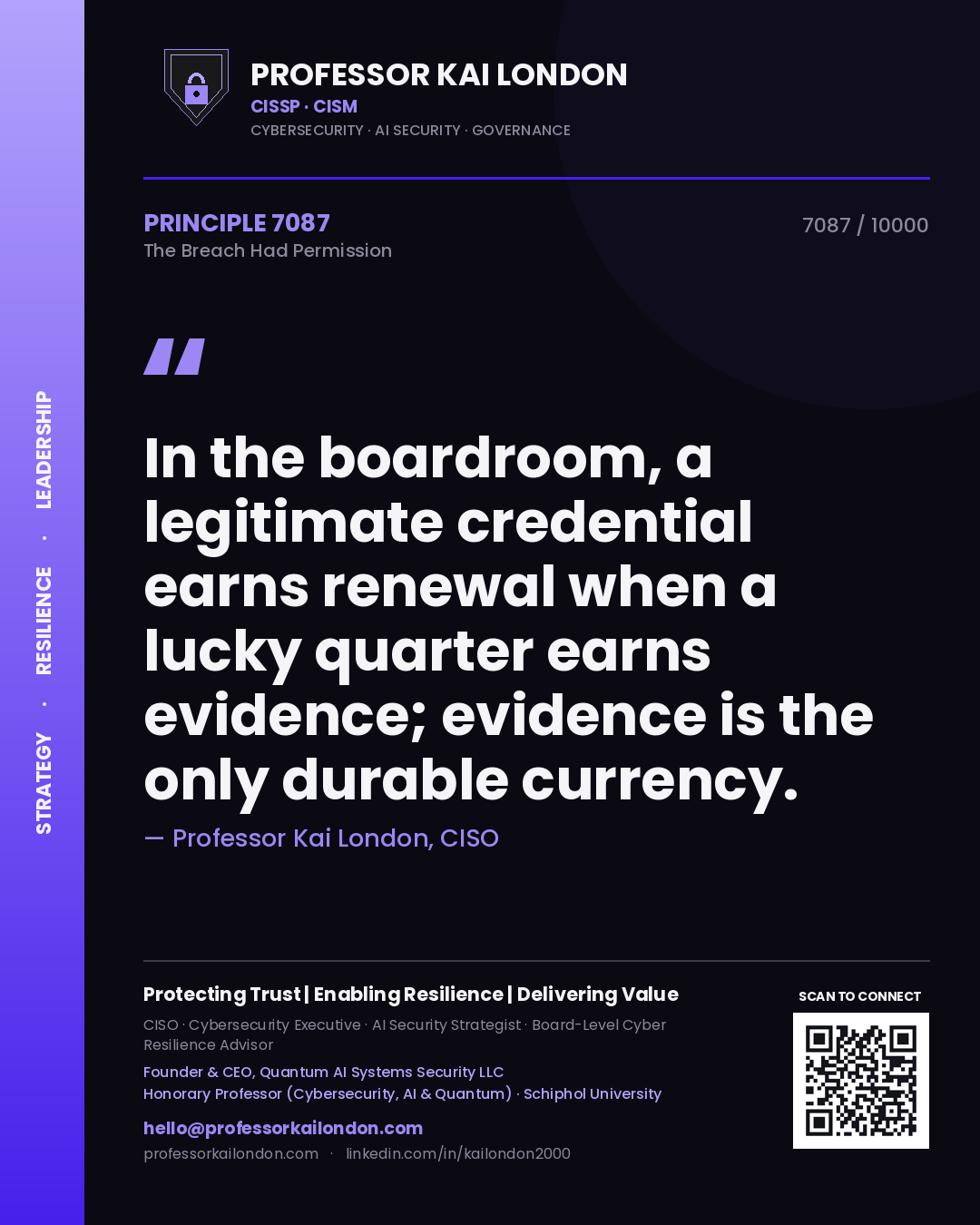 Professor Kai London principle 7087: In the boardroom, a legitimate credential earns renewal when a lucky quarter earns evidence; evidence is the only durable currency.
