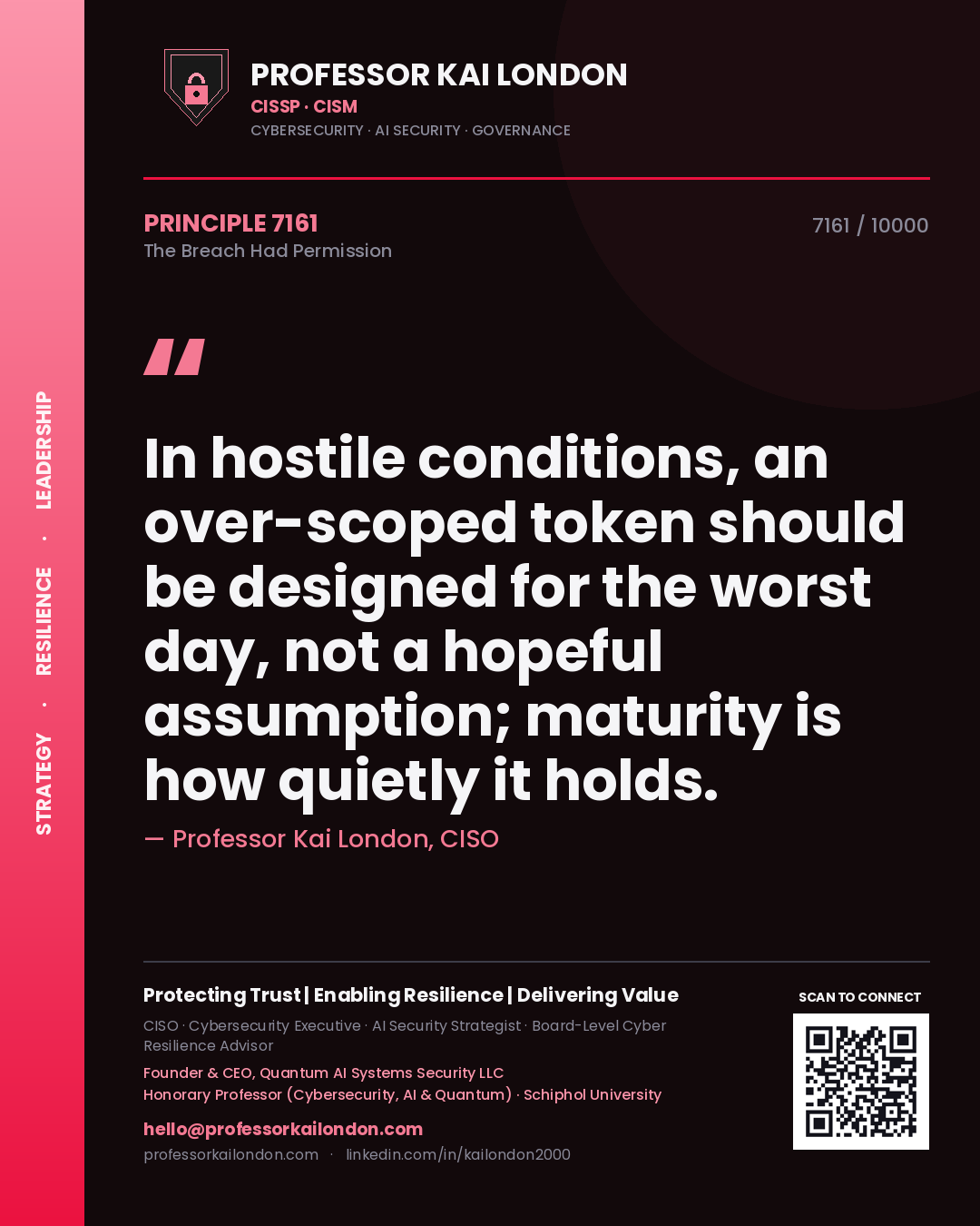 Professor Kai London principle 7161: In hostile conditions, an over-scoped token should be designed for the worst day, not a hopeful assumption; maturity is how quietly it holds.