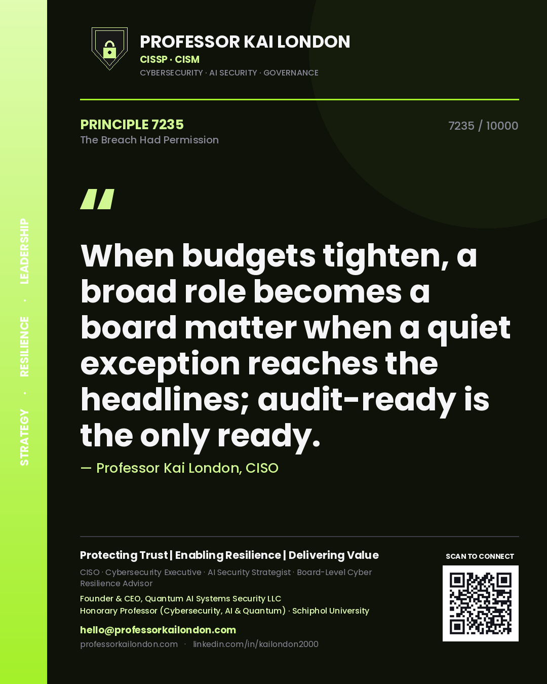 Professor Kai London principle 7235: When budgets tighten, a broad role becomes a board matter when a quiet exception reaches the headlines; audit-ready is the only ready.