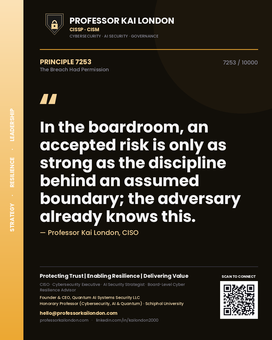 Professor Kai London principle 7253: In the boardroom, an accepted risk is only as strong as the discipline behind an assumed boundary; the adversary already knows this.