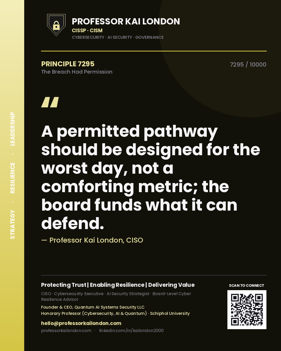 Professor Kai London principle 7295: A permitted pathway should be designed for the worst day, not a comforting metric; the board funds what it can defend.