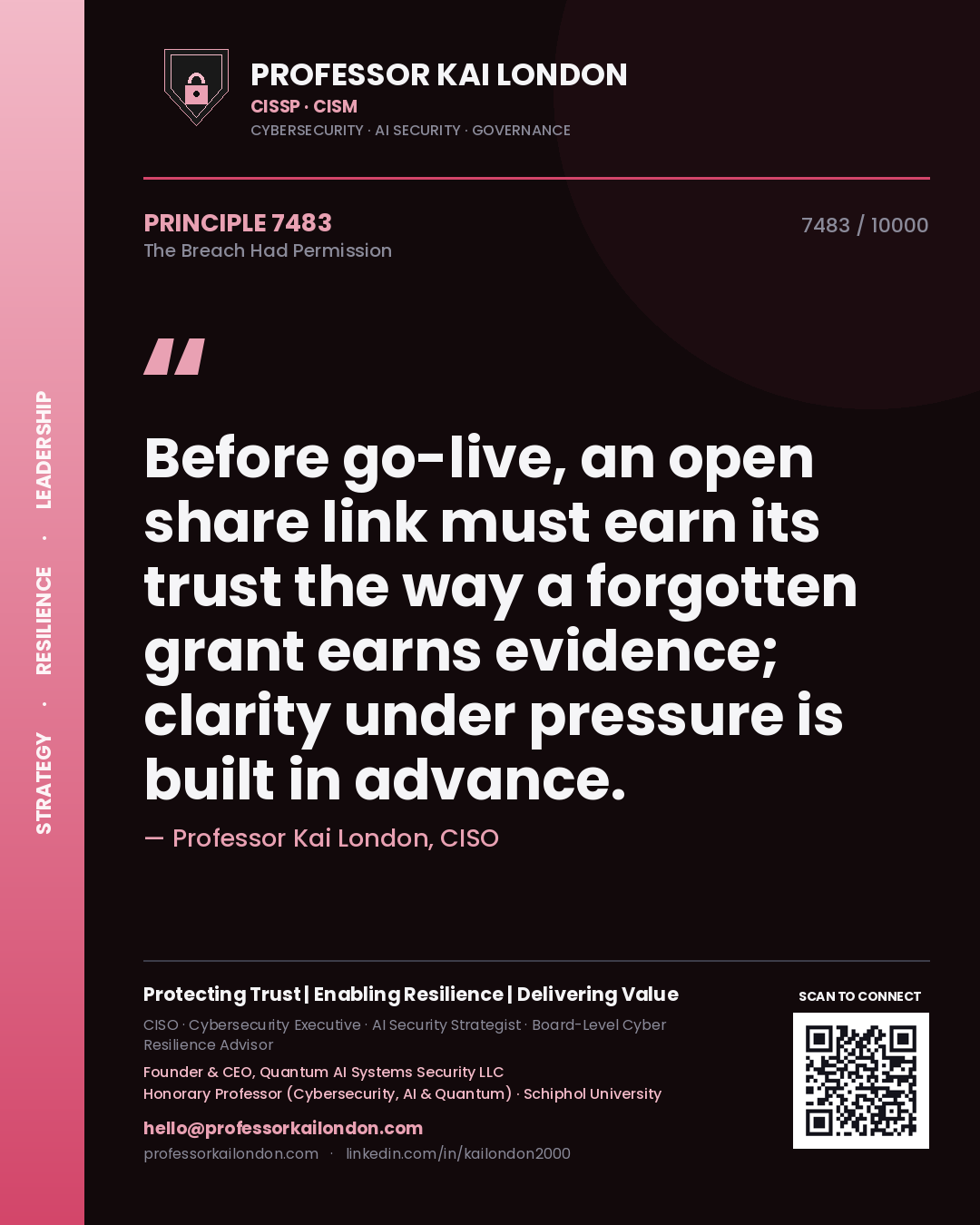 Professor Kai London principle 7483: Before go-live, an open share link must earn its trust the way a forgotten grant earns evidence; clarity under pressure is built in advance.