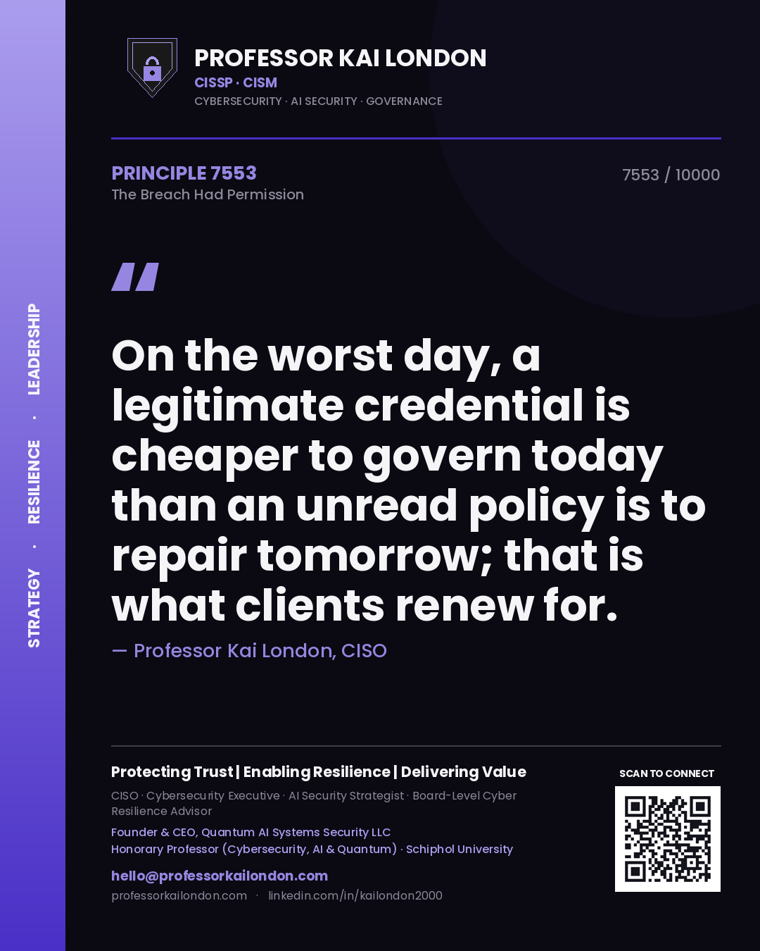 Professor Kai London principle 7553: On the worst day, a legitimate credential is cheaper to govern today than an unread policy is to repair tomorrow; that is what clients renew for.