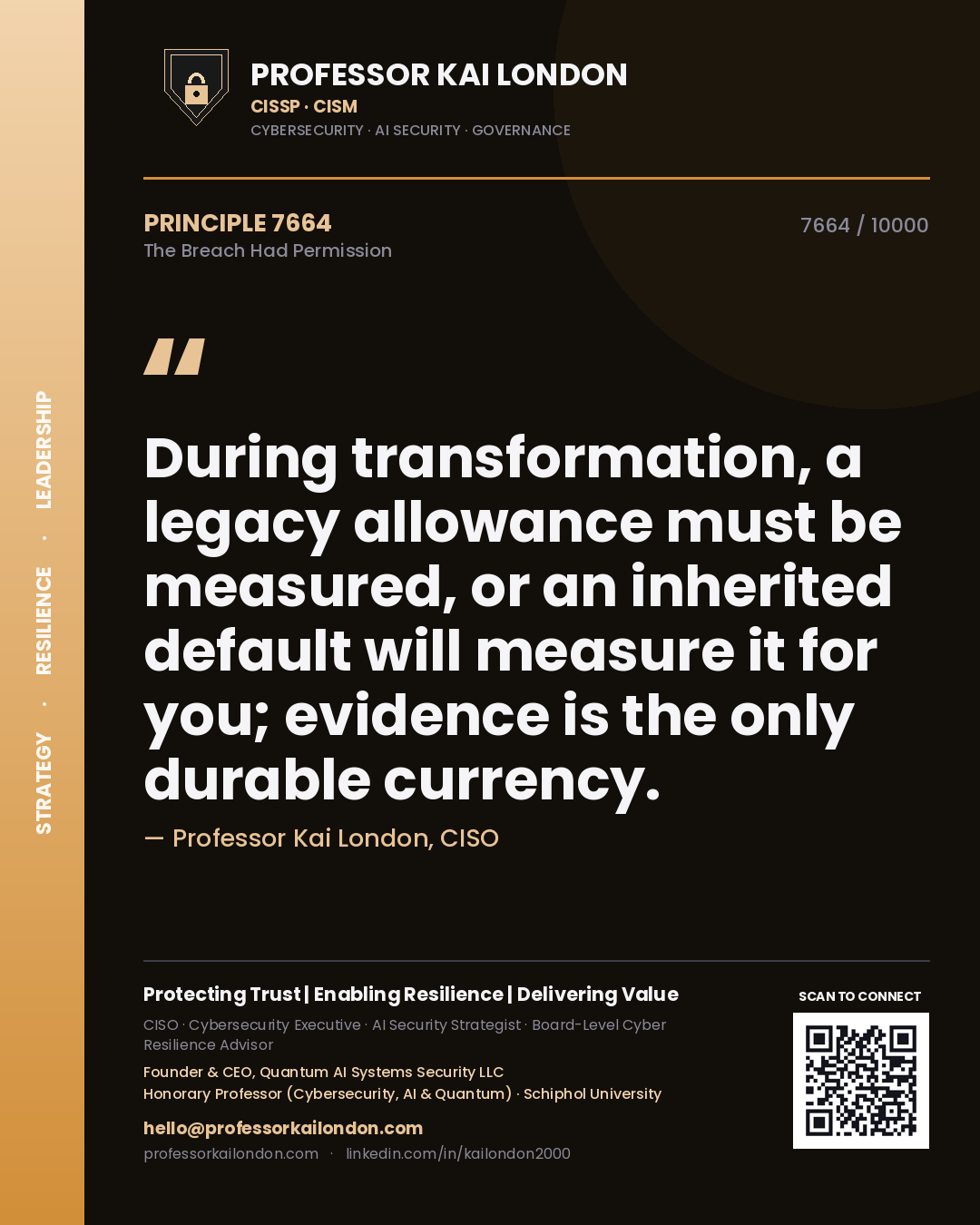 Professor Kai London principle 7664: During transformation, a legacy allowance must be measured, or an inherited default will measure it for you; evidence is the only durable currency.