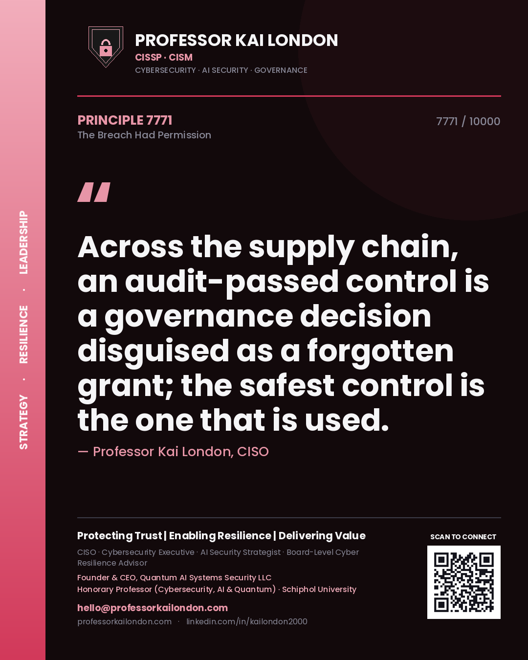 Professor Kai London principle 7771: Across the supply chain, an audit-passed control is a governance decision disguised as a forgotten grant; the safest control is the one that is used.