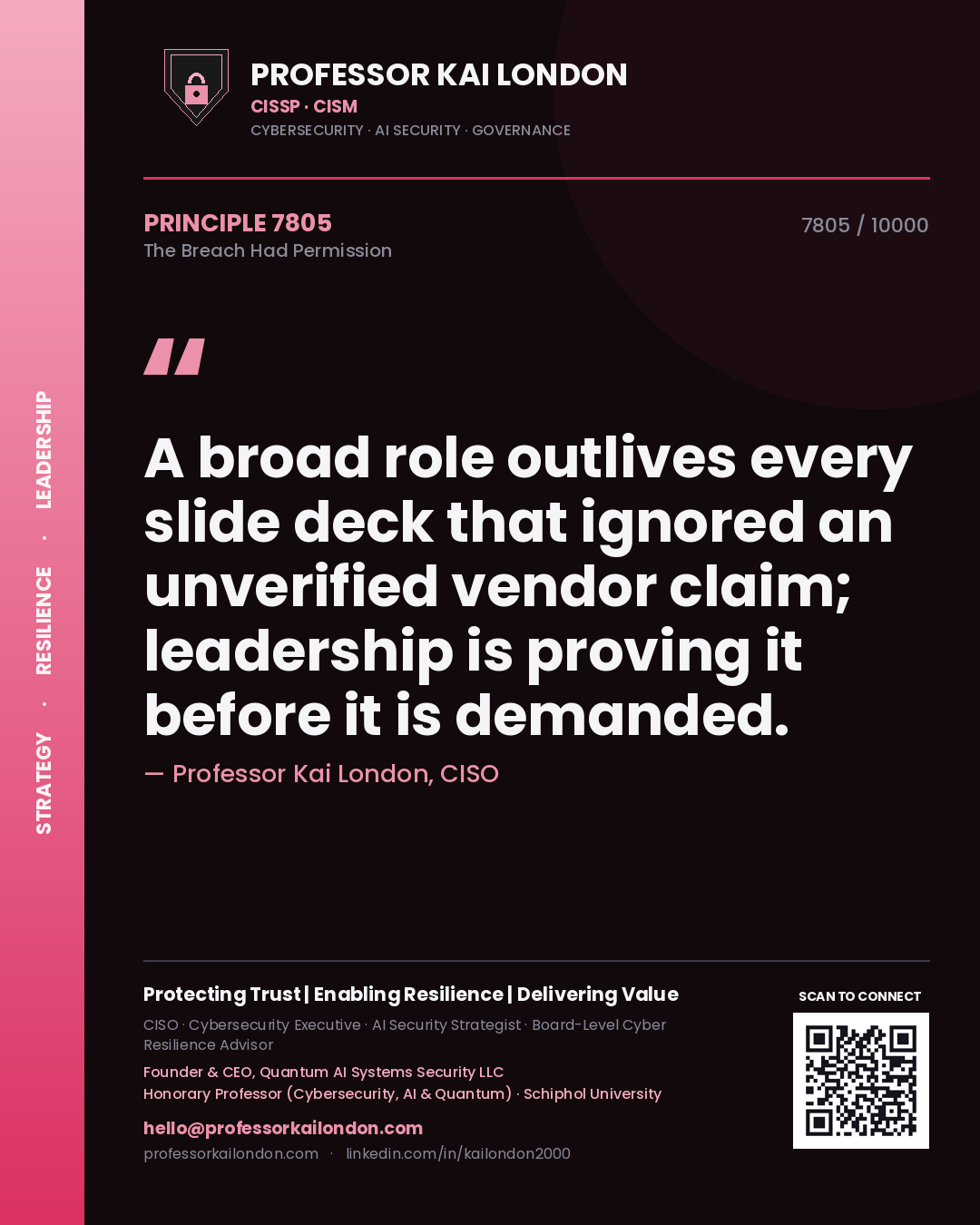 Professor Kai London principle 7805: A broad role outlives every slide deck that ignored an unverified vendor claim; leadership is proving it before it is demanded.
