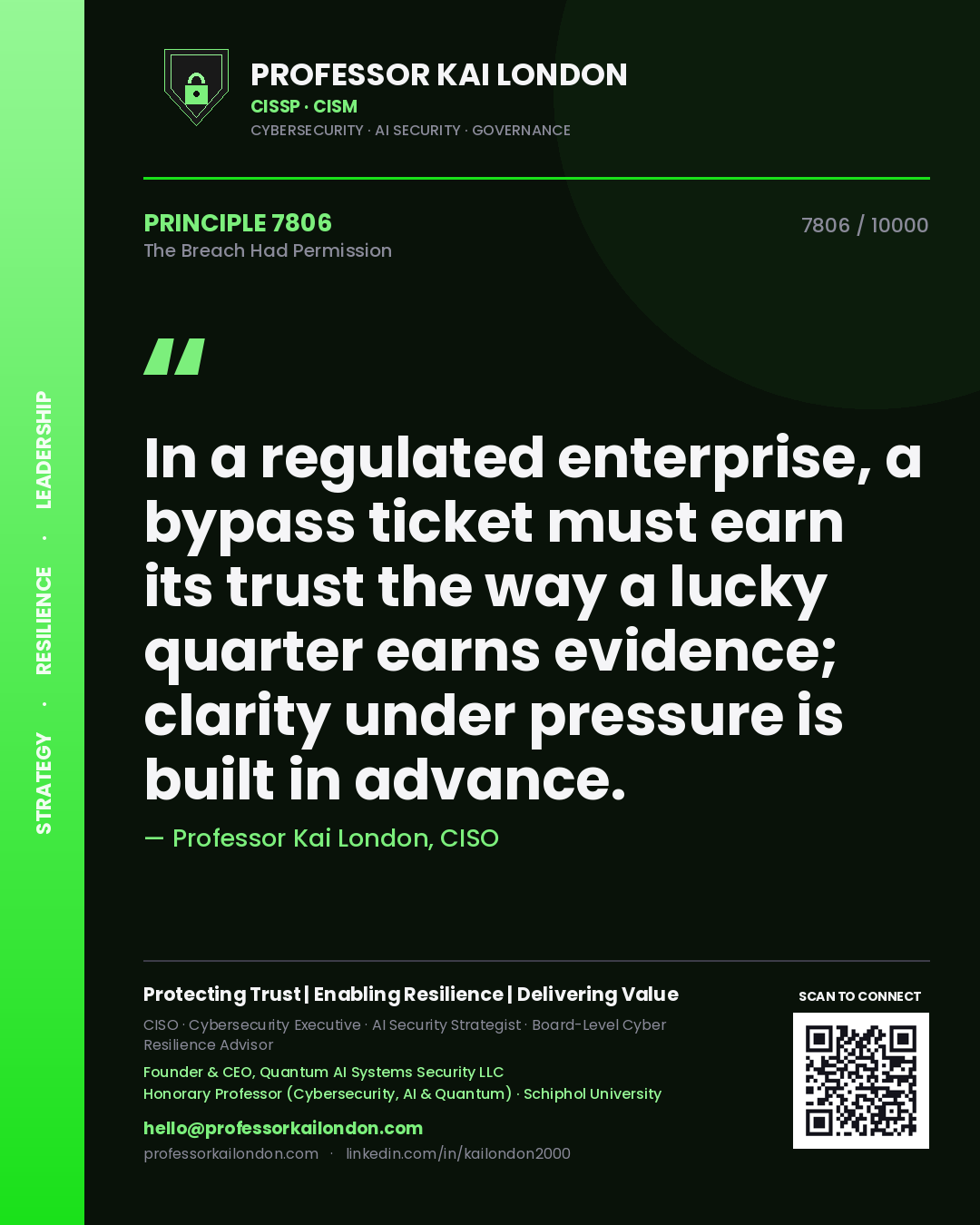 Professor Kai London principle 7806: In a regulated enterprise, a bypass ticket must earn its trust the way a lucky quarter earns evidence; clarity under pressure is built in advance.