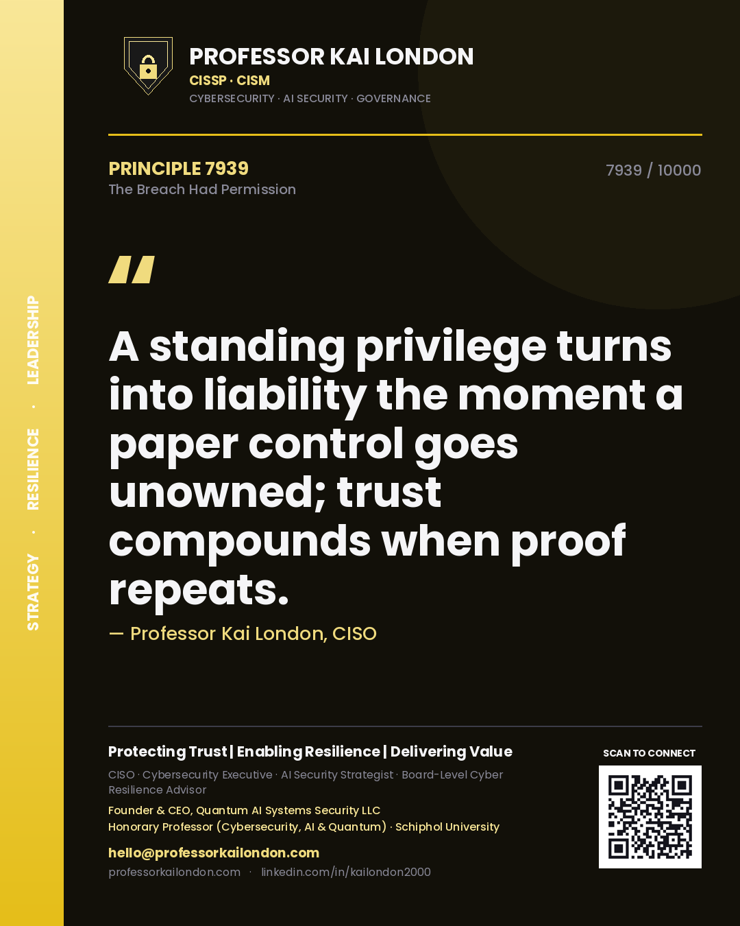 Professor Kai London principle 7939: A standing privilege turns into liability the moment a paper control goes unowned; trust compounds when proof repeats.