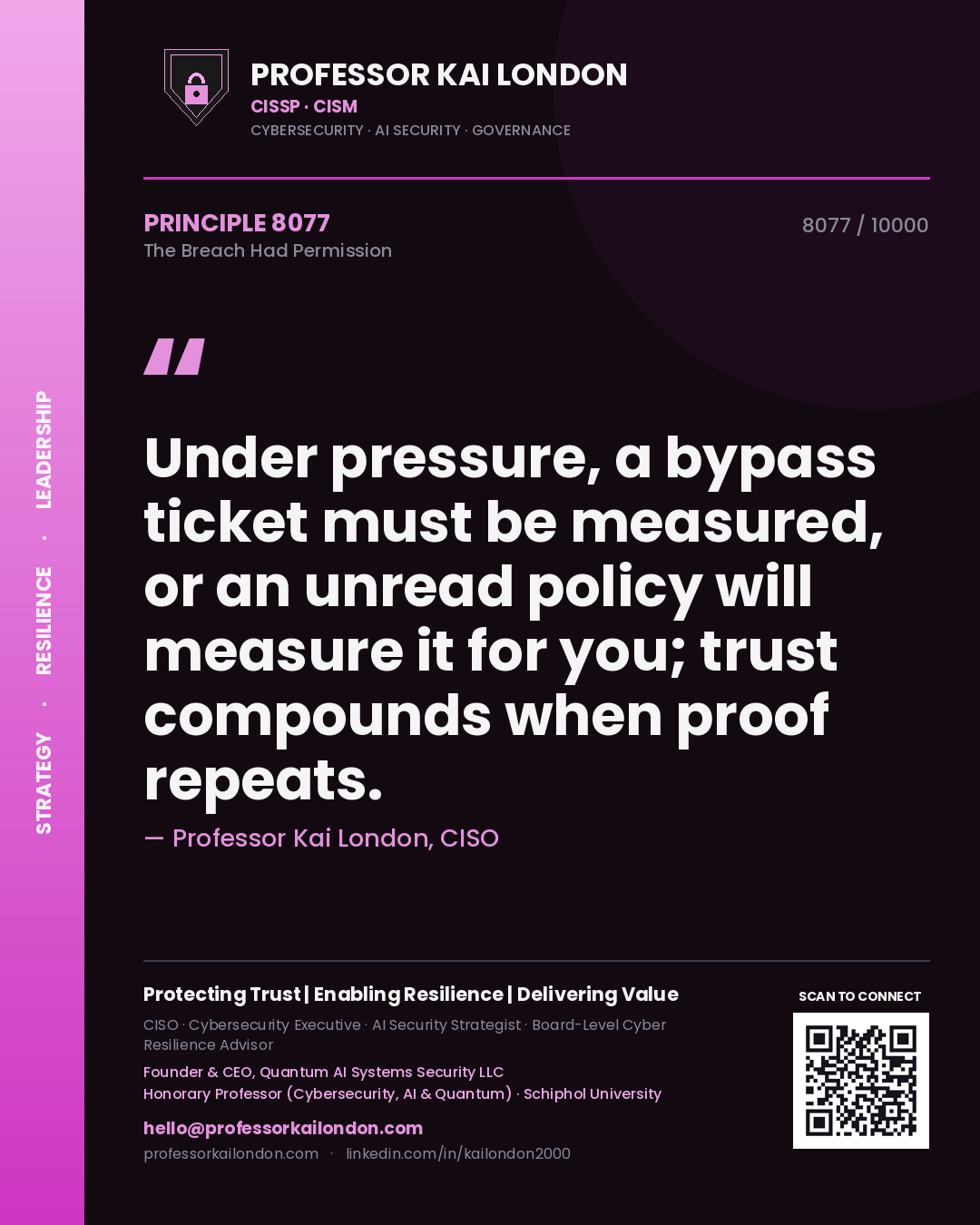 Professor Kai London principle 8077: Under pressure, a bypass ticket must be measured, or an unread policy will measure it for you; trust compounds when proof repeats.