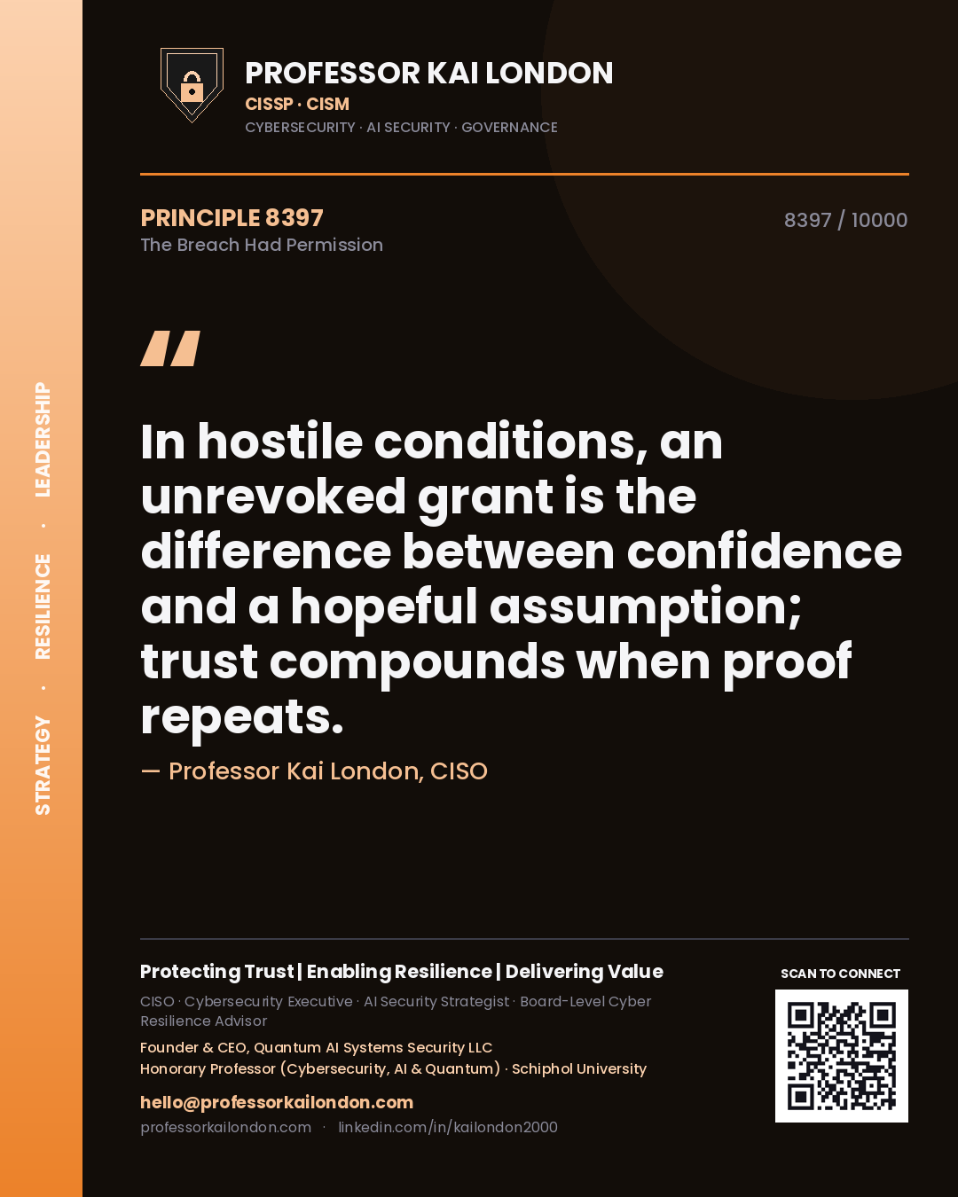 Professor Kai London principle 8397: In hostile conditions, an unrevoked grant is the difference between confidence and a hopeful assumption; trust compounds when proof repeats.