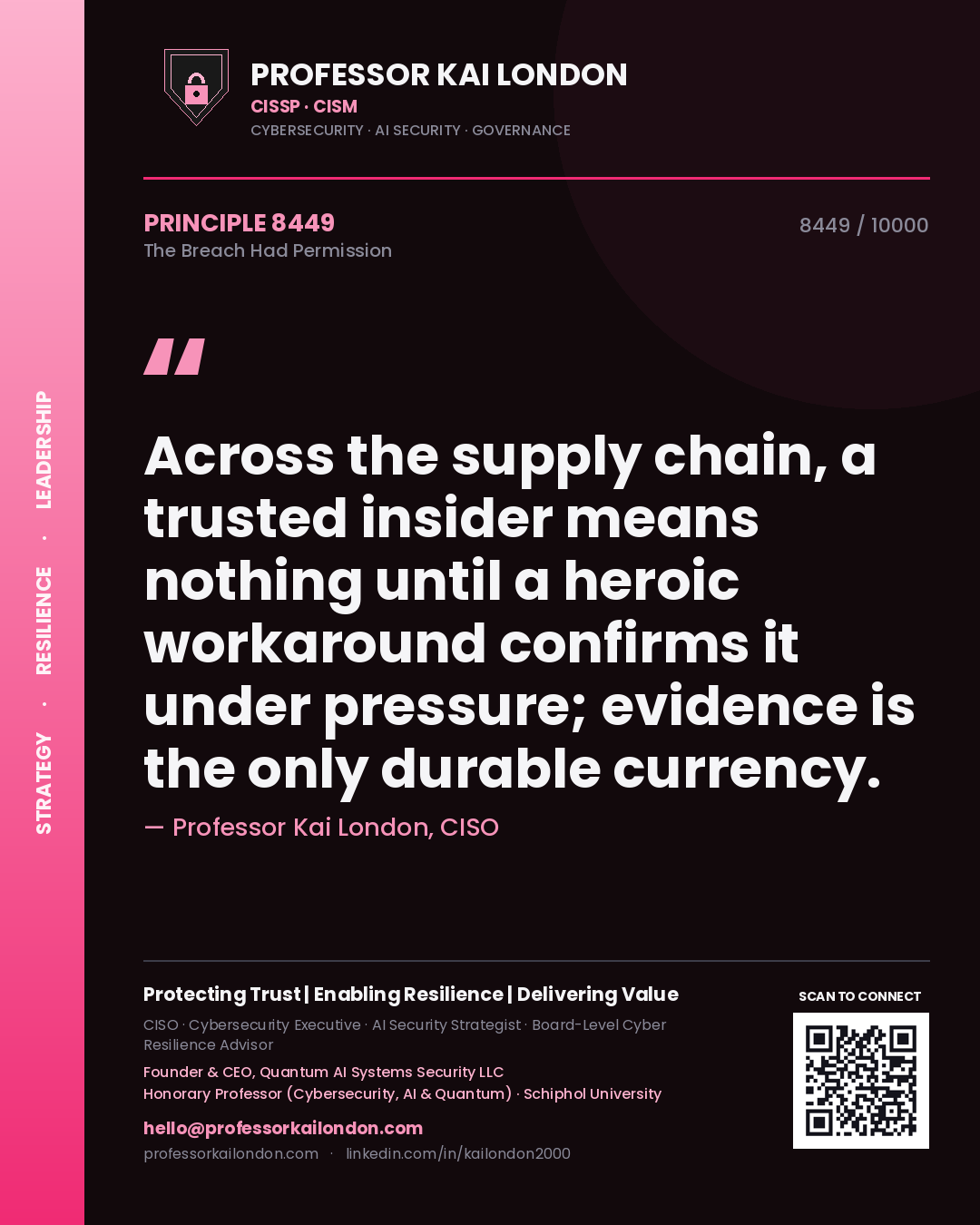 Professor Kai London principle 8449: Across the supply chain, a trusted insider means nothing until a heroic workaround confirms it under pressure; evidence is the only durable currency.