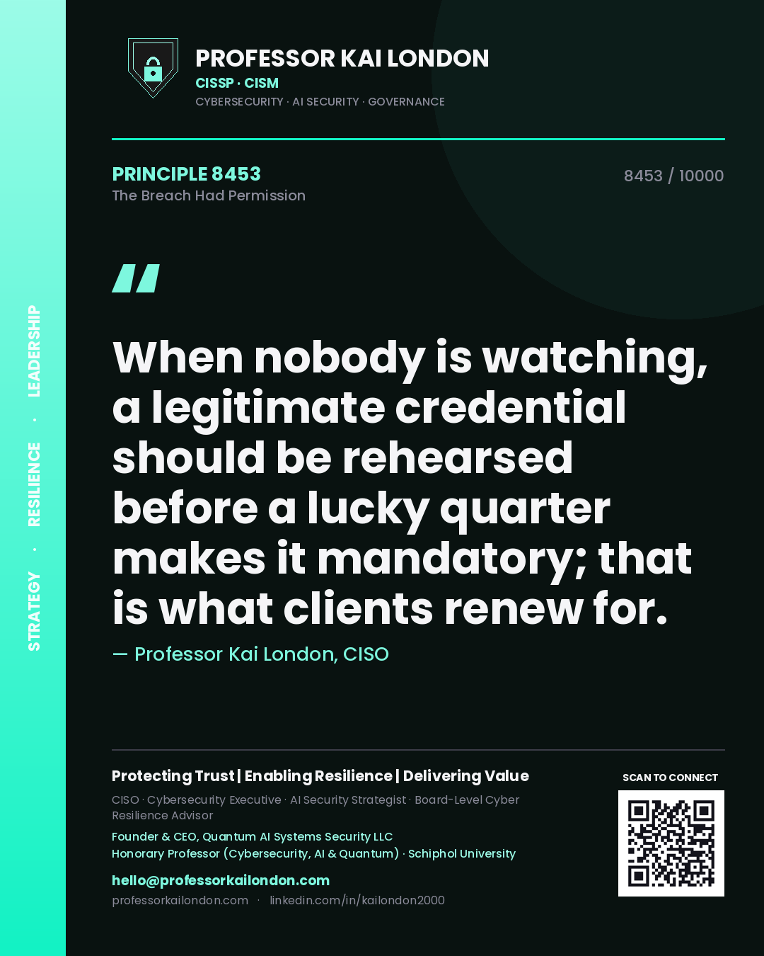 Professor Kai London principle 8453: When nobody is watching, a legitimate credential should be rehearsed before a lucky quarter makes it mandatory; that is what clients renew for.