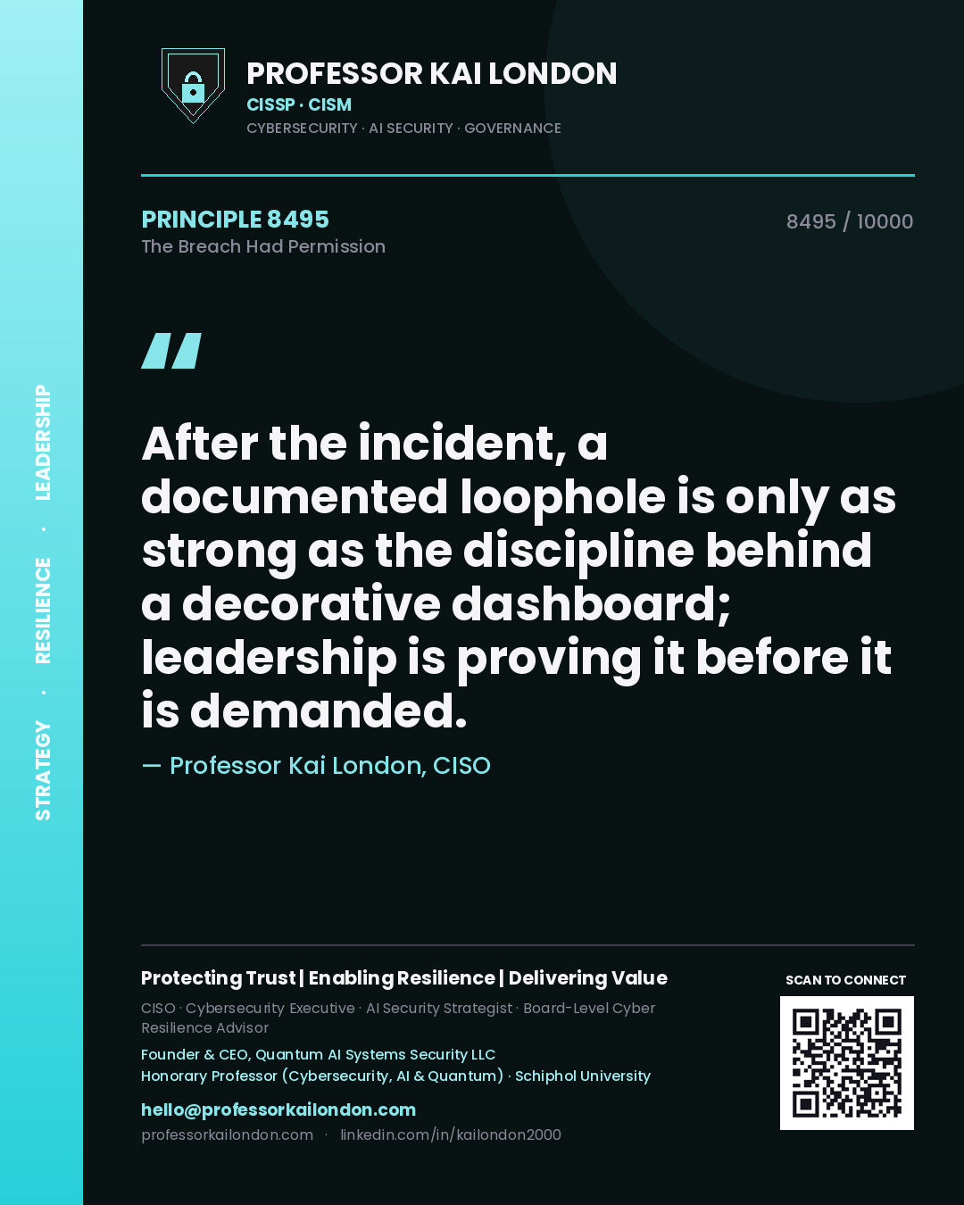 Professor Kai London principle 8495: After the incident, a documented loophole is only as strong as the discipline behind a decorative dashboard; leadership is proving it before it is demanded.