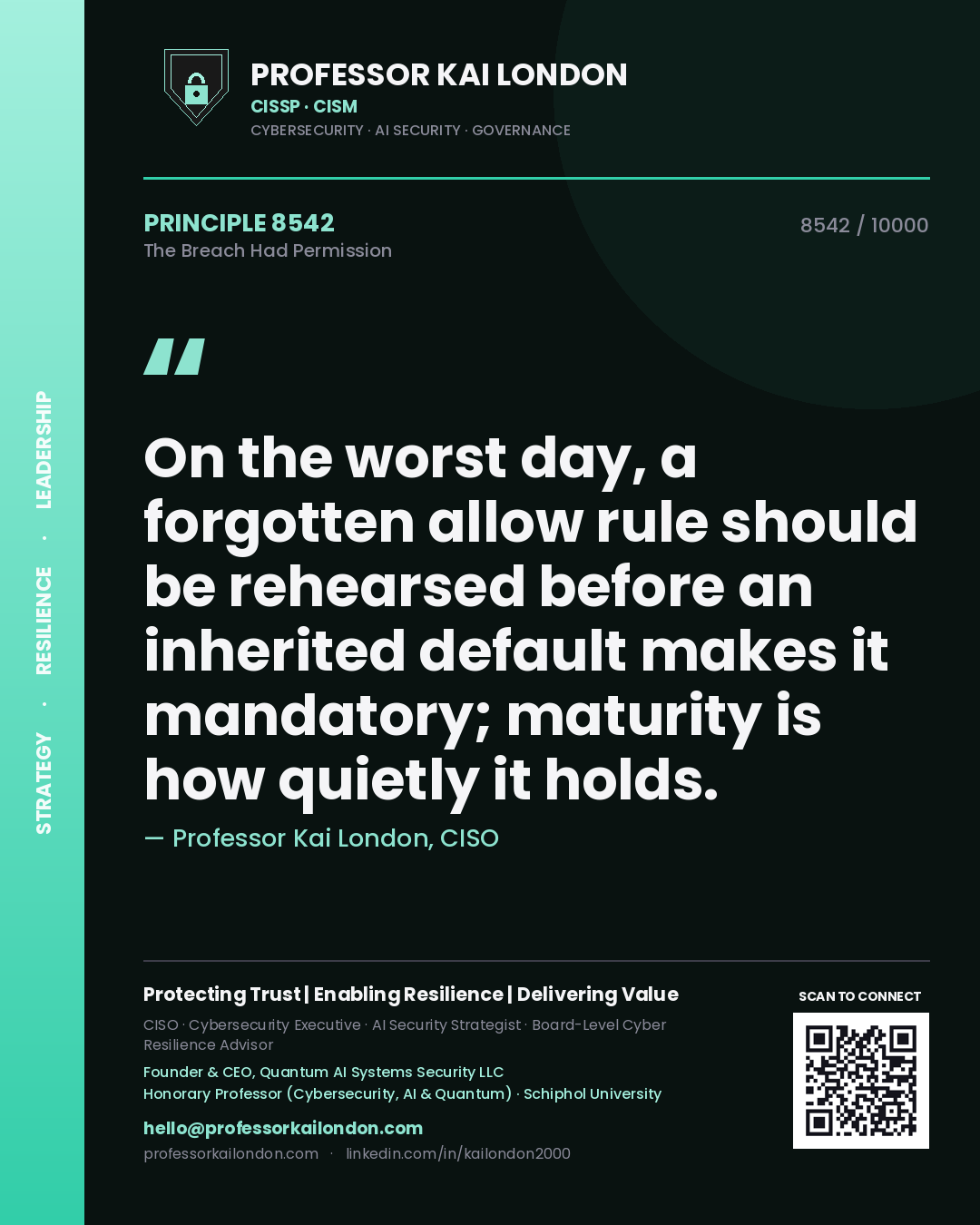 Professor Kai London principle 8542: On the worst day, a forgotten allow rule should be rehearsed before an inherited default makes it mandatory; maturity is how quietly it holds.