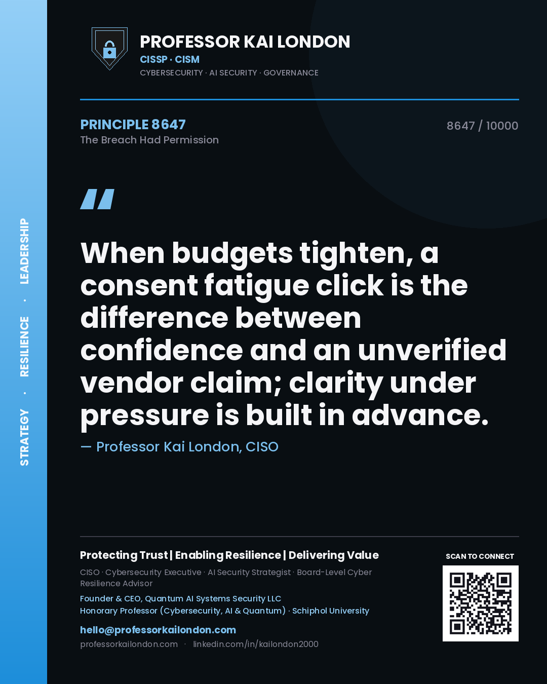 Professor Kai London principle 8647: When budgets tighten, a consent fatigue click is the difference between confidence and an unverified vendor claim; clarity under pressure is built in advance.