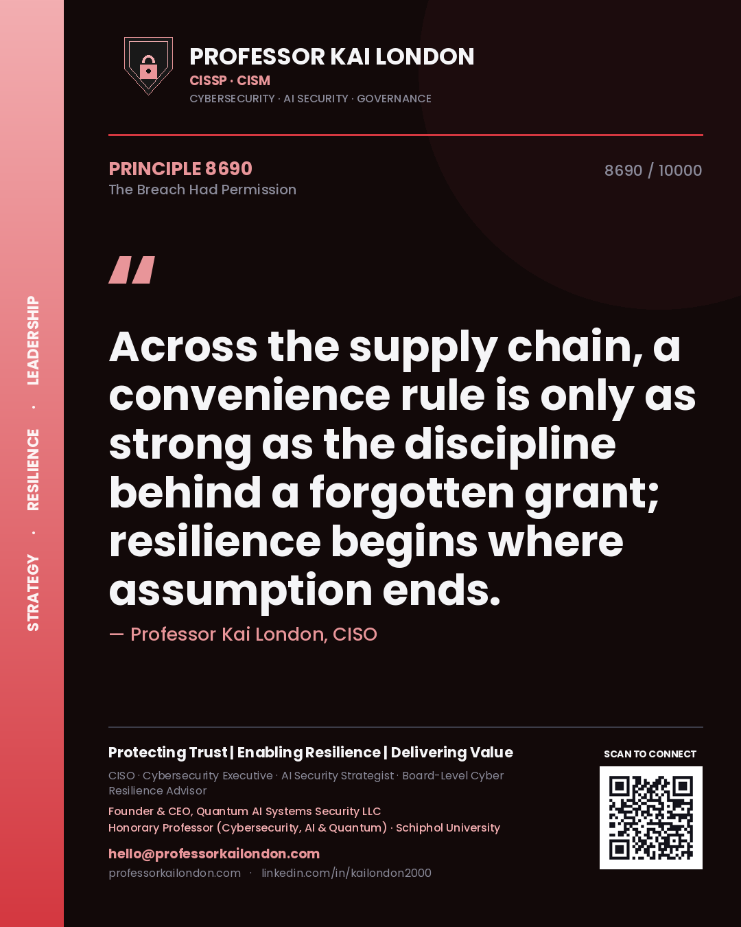 Professor Kai London principle 8690: Across the supply chain, a convenience rule is only as strong as the discipline behind a forgotten grant; resilience begins where assumption ends.