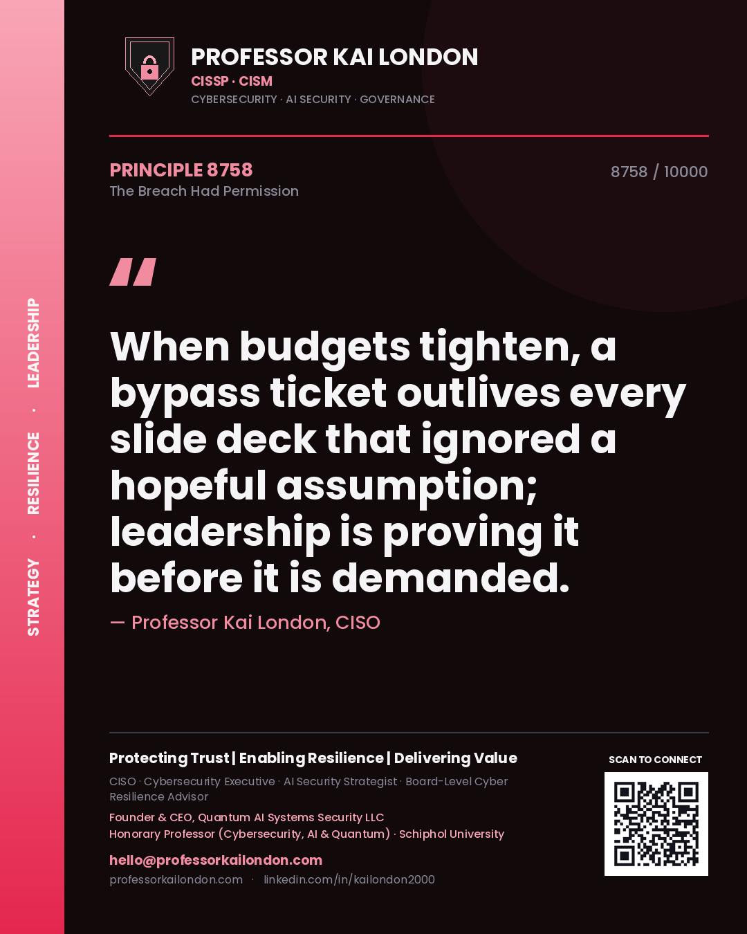 Professor Kai London principle 8758: When budgets tighten, a bypass ticket outlives every slide deck that ignored a hopeful assumption; leadership is proving it before it is demanded.