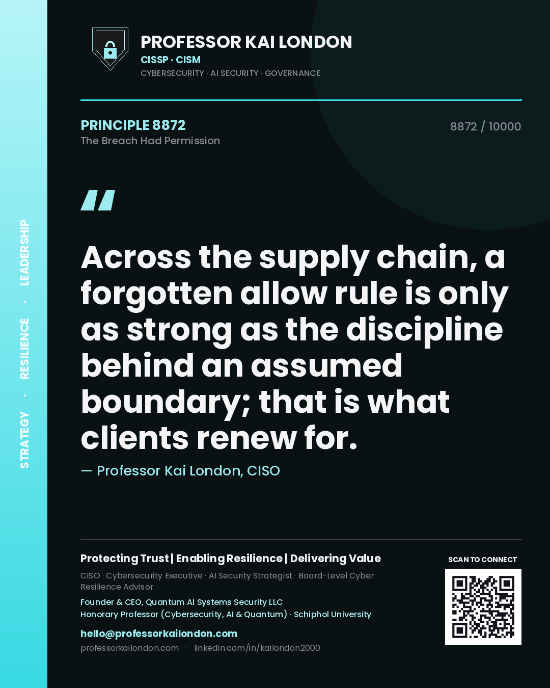 Professor Kai London principle 8872: Across the supply chain, a forgotten allow rule is only as strong as the discipline behind an assumed boundary; that is what clients renew for.
