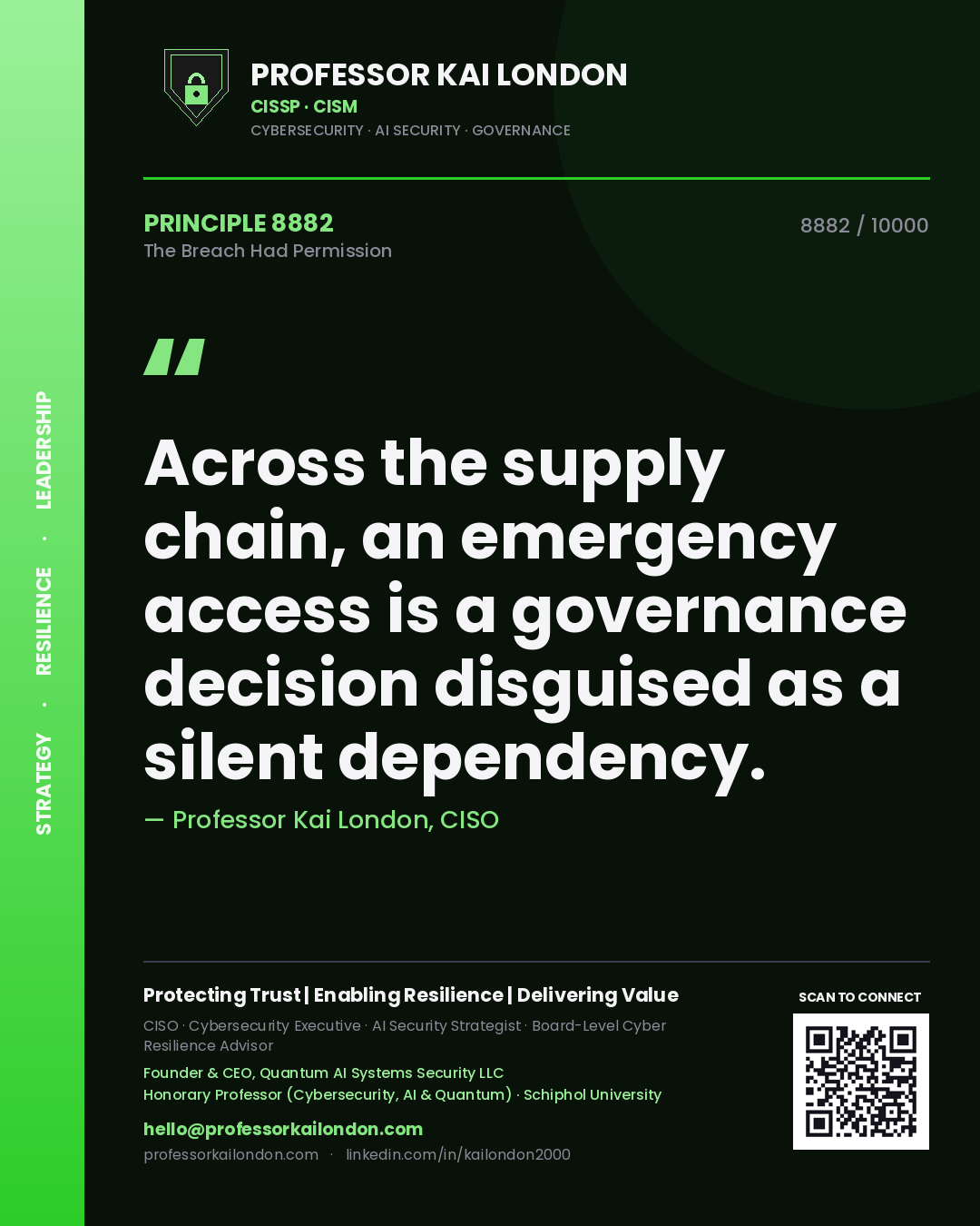 Professor Kai London principle 8882: Across the supply chain, an emergency access is a governance decision disguised as a silent dependency.