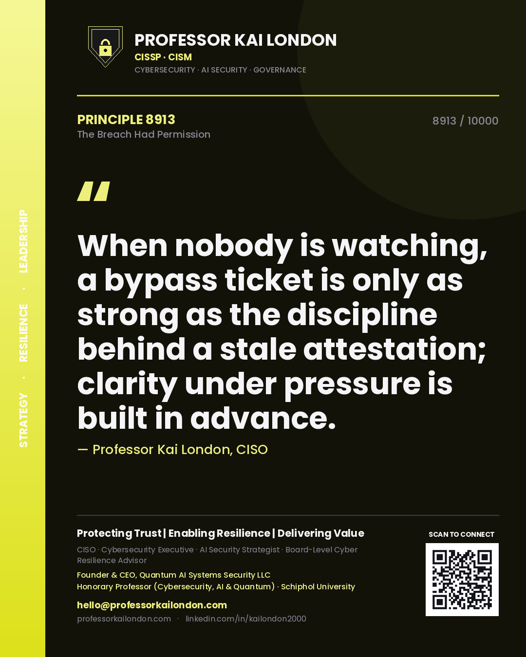 Professor Kai London principle 8913: When nobody is watching, a bypass ticket is only as strong as the discipline behind a stale attestation; clarity under pressure is built in advance.