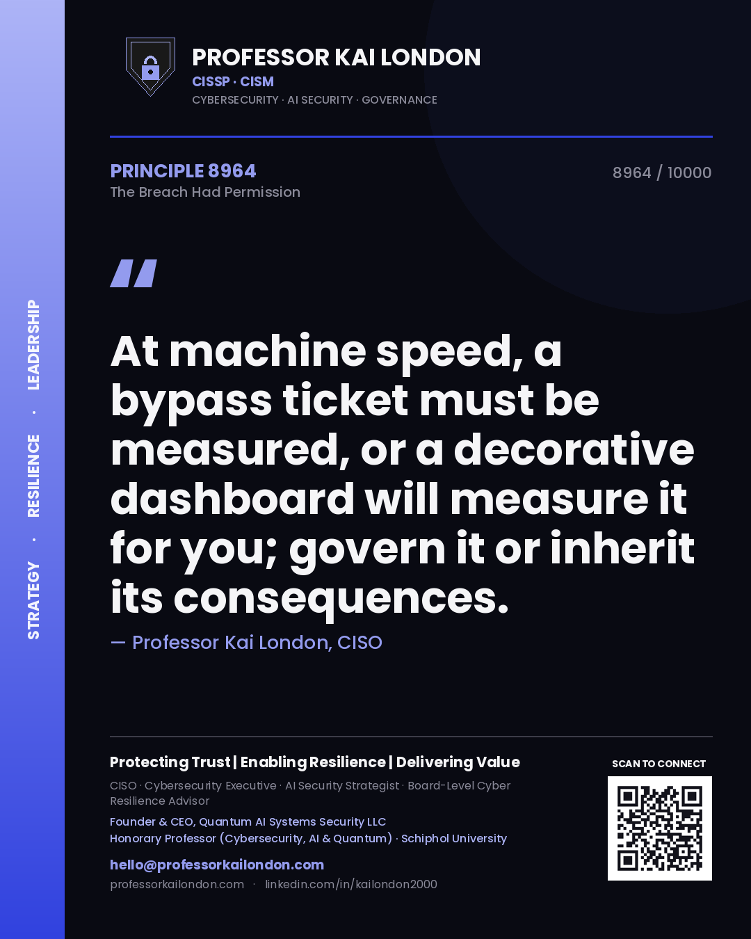 Professor Kai London principle 8964: At machine speed, a bypass ticket must be measured, or a decorative dashboard will measure it for you; govern it or inherit its consequences.