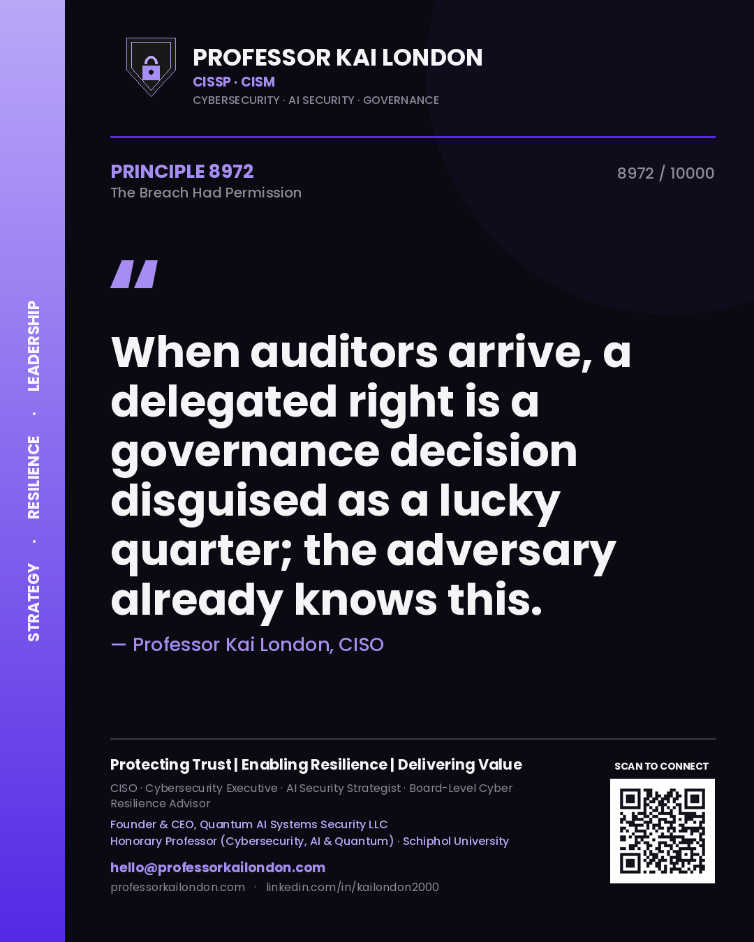 Professor Kai London principle 8972: When auditors arrive, a delegated right is a governance decision disguised as a lucky quarter; the adversary already knows this.