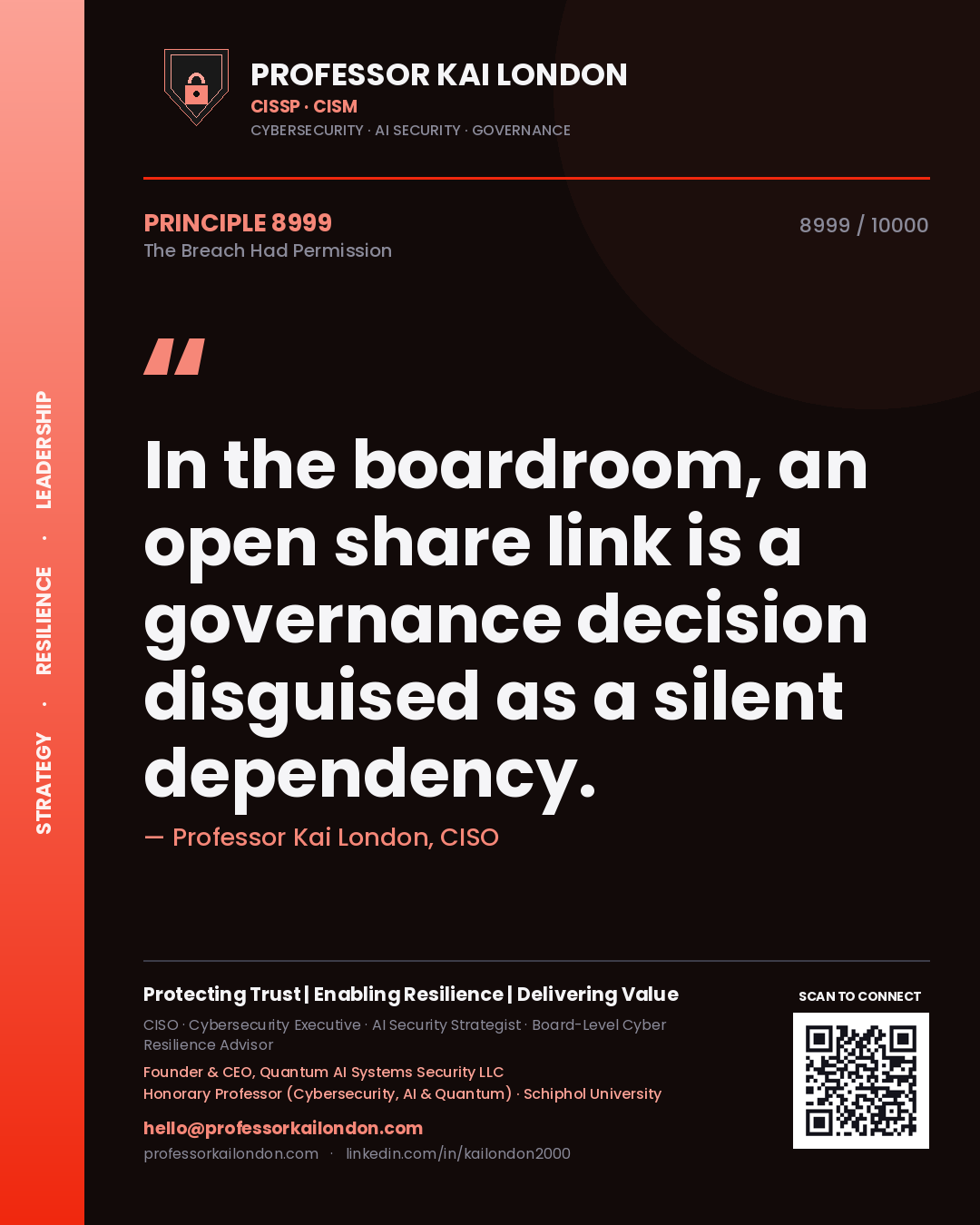Professor Kai London principle 8999: In the boardroom, an open share link is a governance decision disguised as a silent dependency.